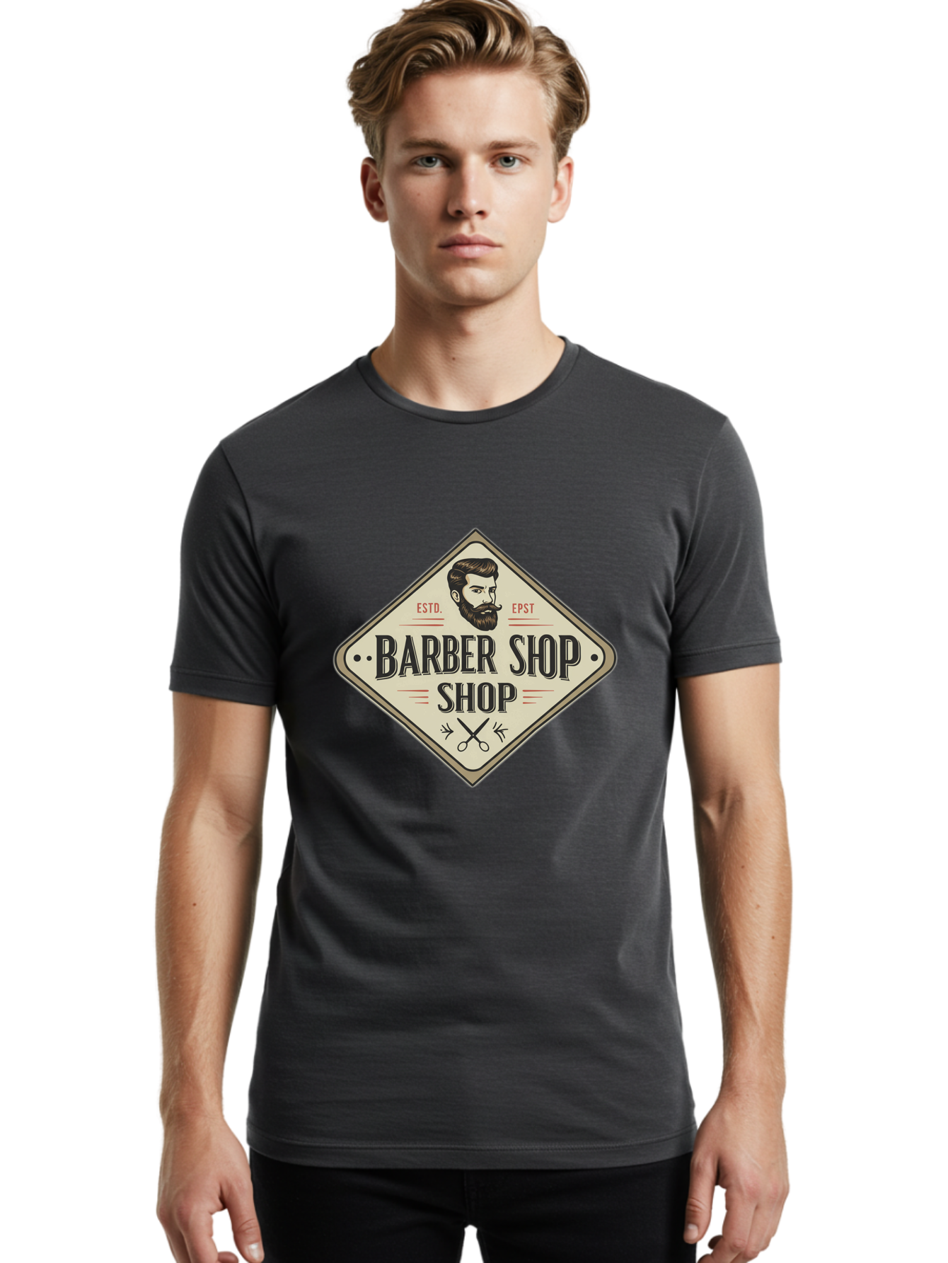 Barber-Shop-Shop Men'S Graphic Tee, 100% Cotton, Comfortable Casual Summer Wear, Machine Washable, Barber Shop Logo, Vintage Style, Men'S Grooming, Beard Care, Haircutting Scissors, Retro Signage, Classic Barber Bac610 17