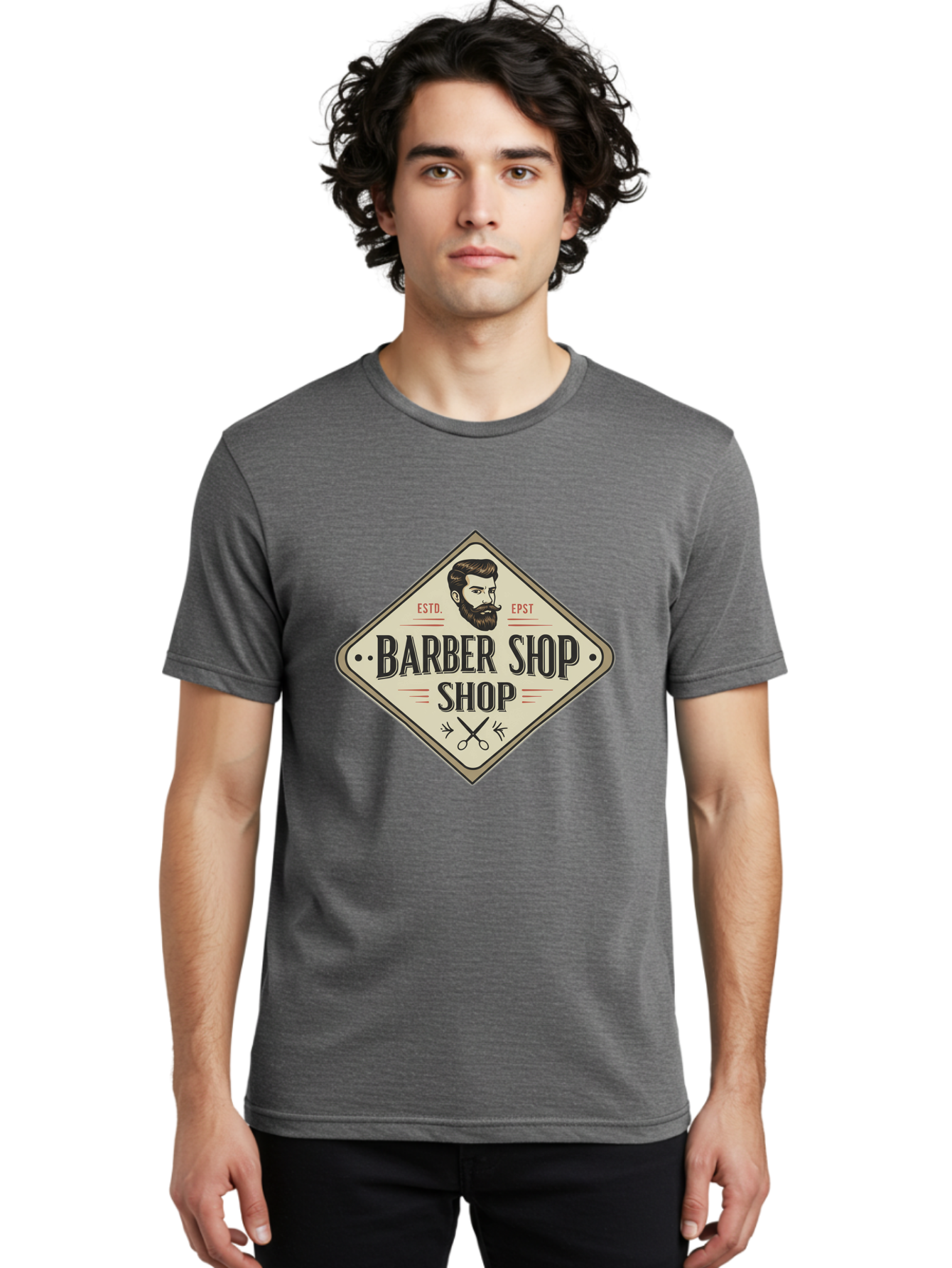 Barber-Shop-Shop Men'S Graphic Tee, 100% Cotton, Comfortable Casual Summer Wear, Machine Washable, Barber Shop Logo, Vintage Style, Men'S Grooming, Beard Care, Haircutting Scissors, Retro Signage, Classic Barber Bac610 23
