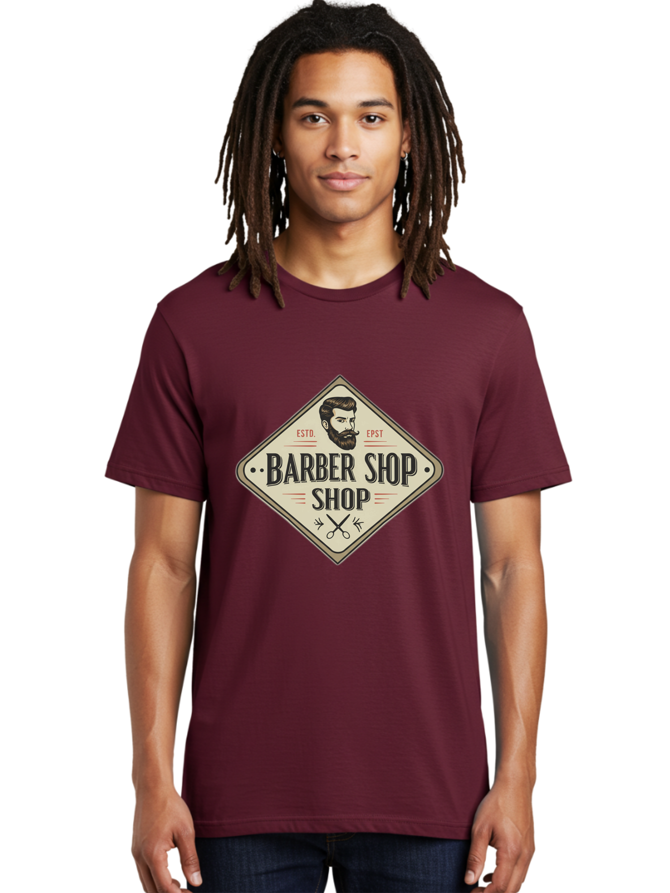 Barber-Shop-Shop Men'S Graphic Tee, 100% Cotton, Comfortable Casual Summer Wear, Machine Washable, Barber Shop Logo, Vintage Style, Men'S Grooming, Beard Care, Haircutting Scissors, Retro Signage, Classic Barber Bac610 19