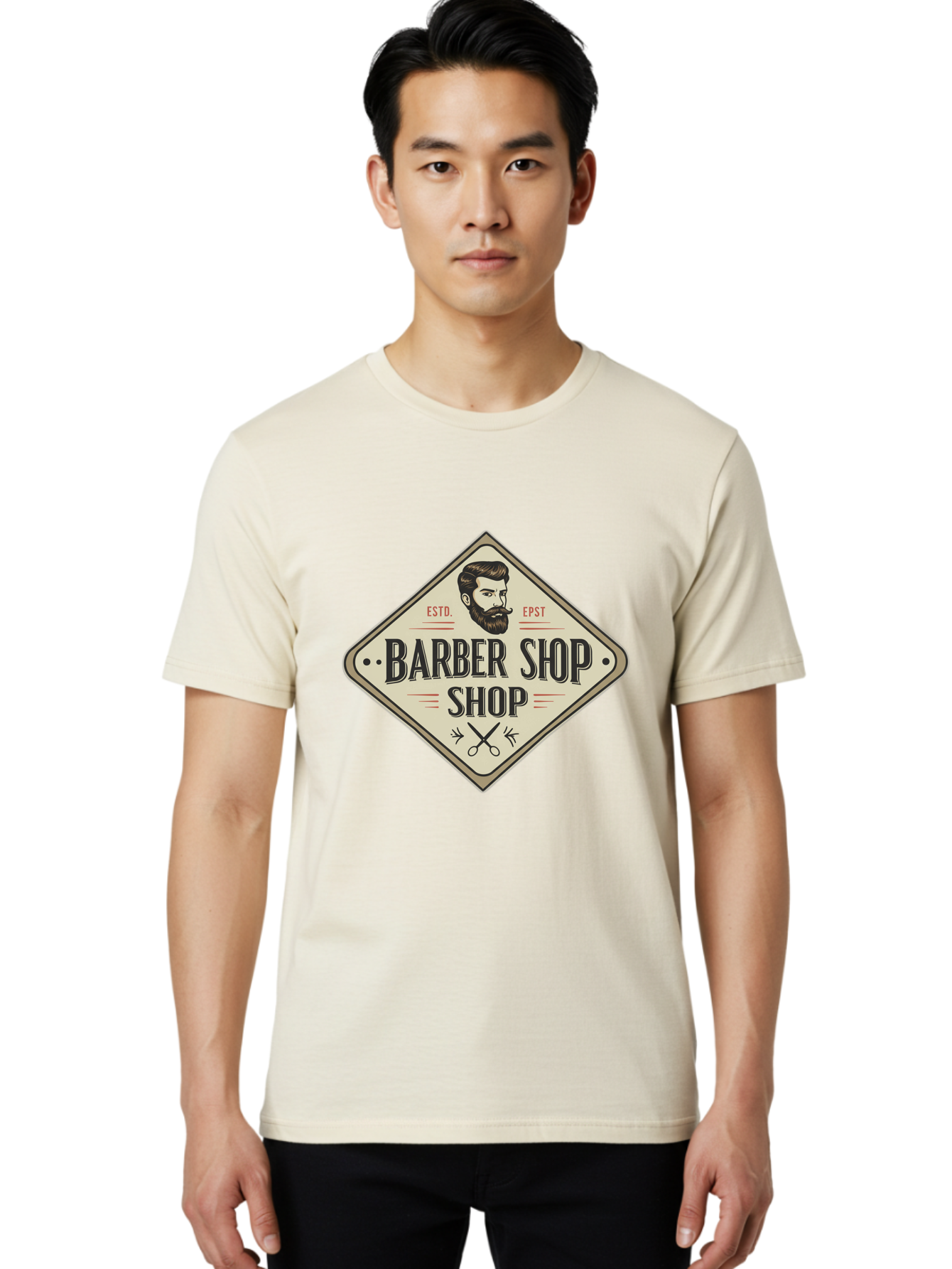 Barber-Shop-Shop Men'S Graphic Tee, 100% Cotton, Comfortable Casual Summer Wear, Machine Washable, Barber Shop Logo, Vintage Style, Men'S Grooming, Beard Care, Haircutting Scissors, Retro Signage, Classic Barber Bac610 20