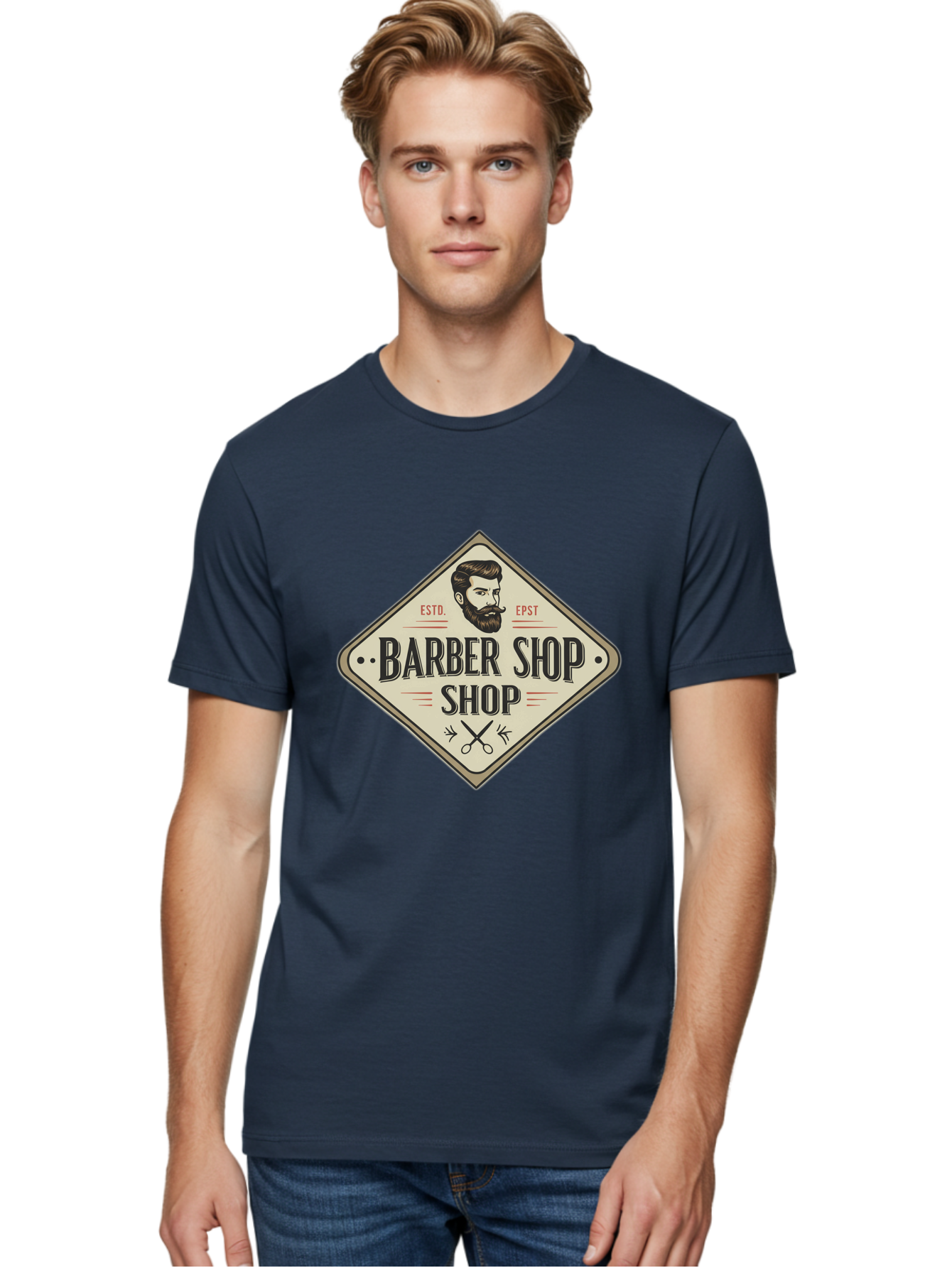 Barber-Shop-Shop Men'S Graphic Tee, 100% Cotton, Comfortable Casual Summer Wear, Machine Washable, Barber Shop Logo, Vintage Style, Men'S Grooming, Beard Care, Haircutting Scissors, Retro Signage, Classic Barber Bac610 26
