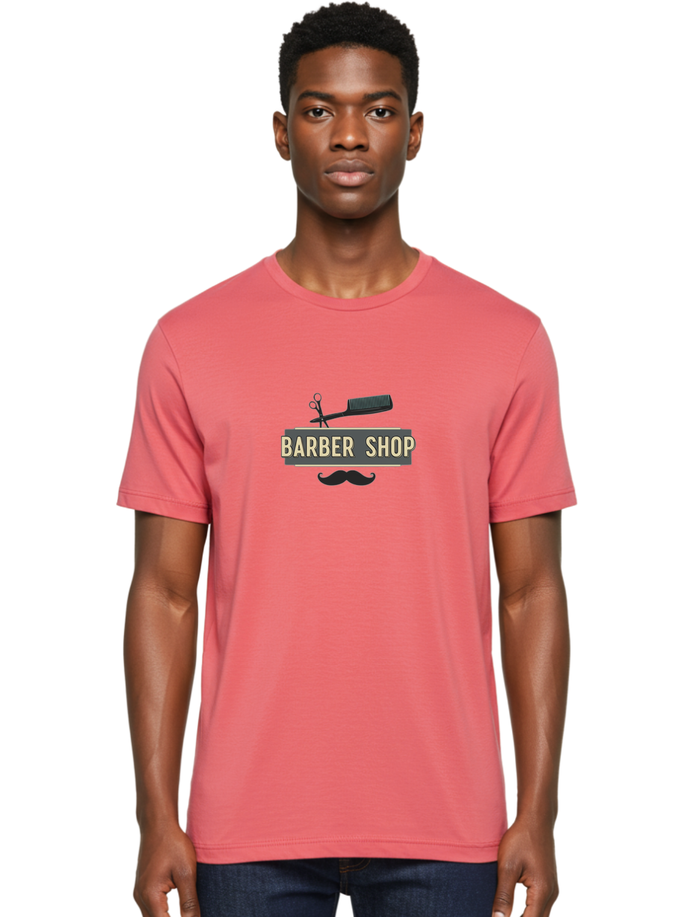 Barber-Shop Men'S Graphic Tee, 100% Cotton, Comfortable Casual Summer Wear, Machine Washable, Barber Shop Logo, Barber Shop Sign, Grooming Tools, Scissors, Comb, Mustache, Men'S Grooming, Barber Services, Haircut, Beard Care, Styling Bac611 18