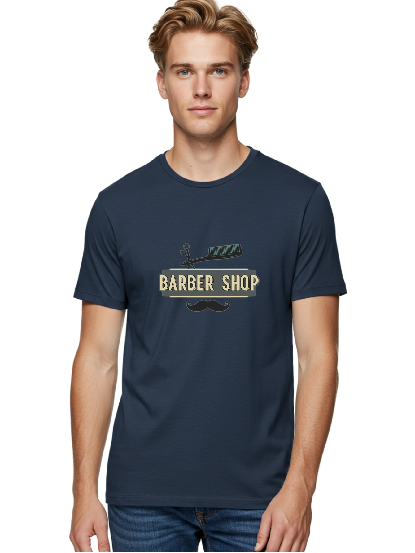 Barber-Shop Men'S Graphic Tee, 100% Cotton, Comfortable Casual Summer Wear, Machine Washable, Barber Shop Logo, Barber Shop Sign, Grooming Tools, Scissors, Comb, Mustache, Men'S Grooming, Barber Services, Haircut, Beard Care, Styling Bac611 22