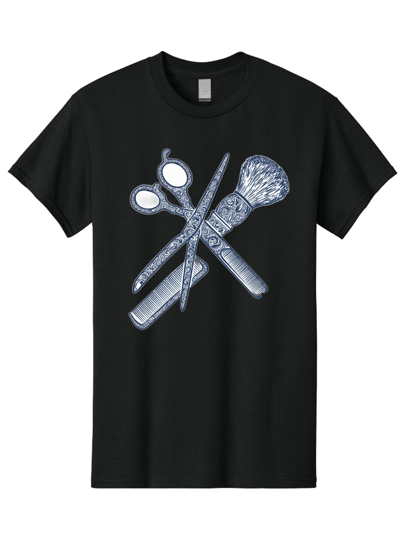 Barber-Tools Men'S Graphic Tee, 100% Cotton, Comfortable Casual Summer Wear, Machine Washable, Barber Scissors, Straight Razor, Shaving Brush, Vintage Grooming, Men'S Grooming, Classic Barber Shop, Antique Styling, Ornate Details, Bac612 1