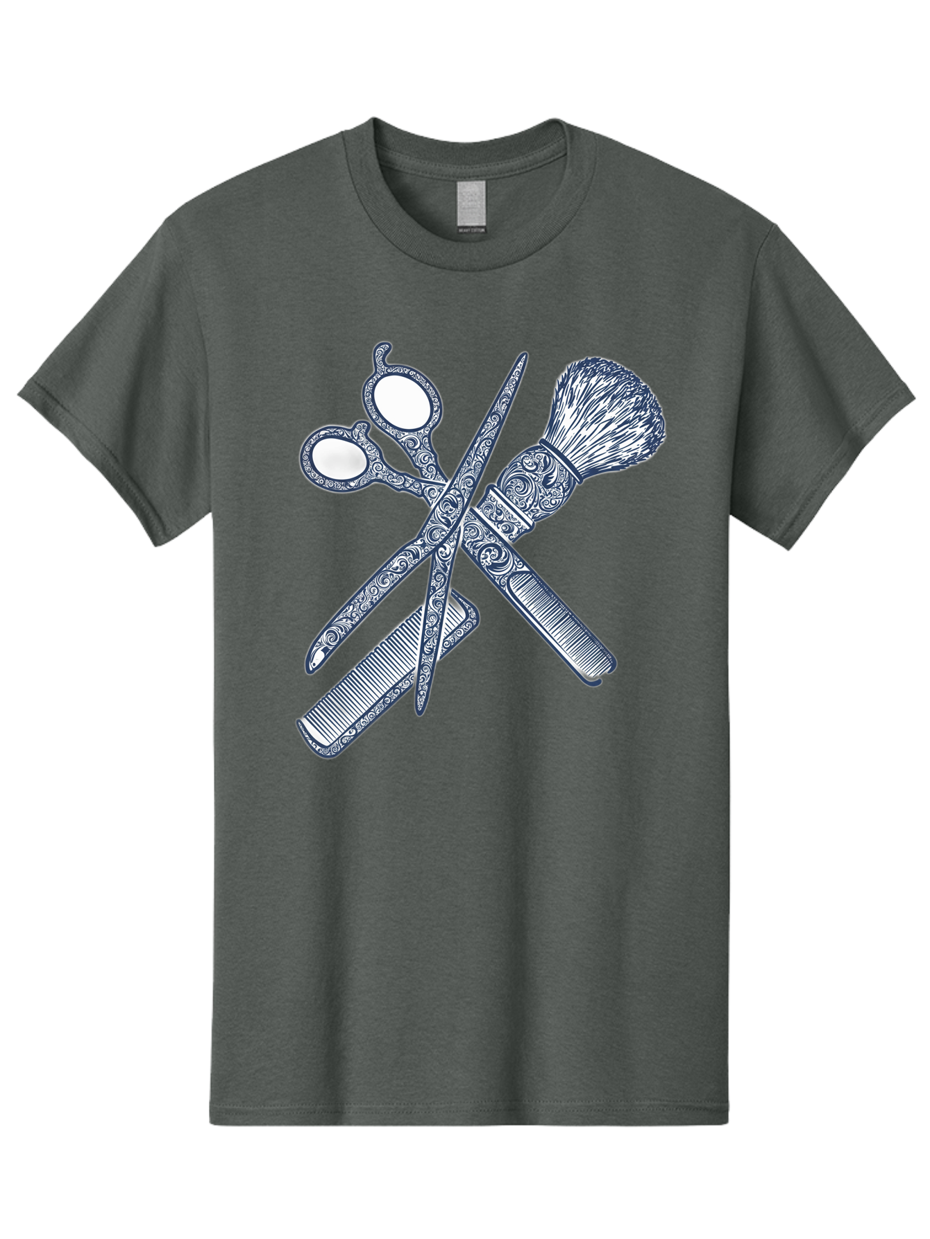 Barber-Tools Men'S Graphic Tee, 100% Cotton, Comfortable Casual Summer Wear, Machine Washable, Barber Scissors, Straight Razor, Shaving Brush, Vintage Grooming, Men'S Grooming, Classic Barber Shop, Antique Styling, Ornate Details, Bac612 13