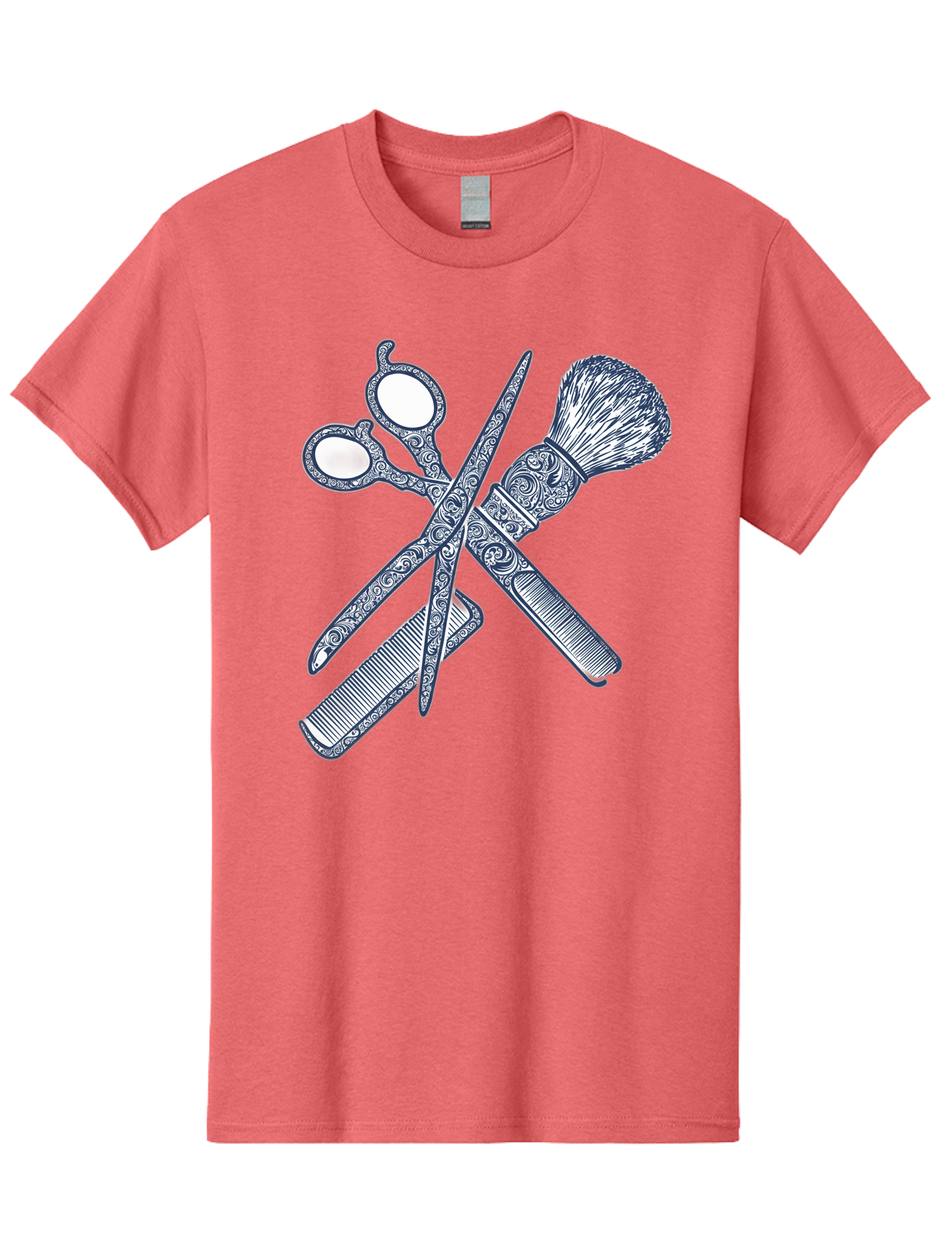 Barber-Tools Men'S Graphic Tee, 100% Cotton, Comfortable Casual Summer Wear, Machine Washable, Barber Scissors, Straight Razor, Shaving Brush, Vintage Grooming, Men'S Grooming, Classic Barber Shop, Antique Styling, Ornate Details, Bac612 11