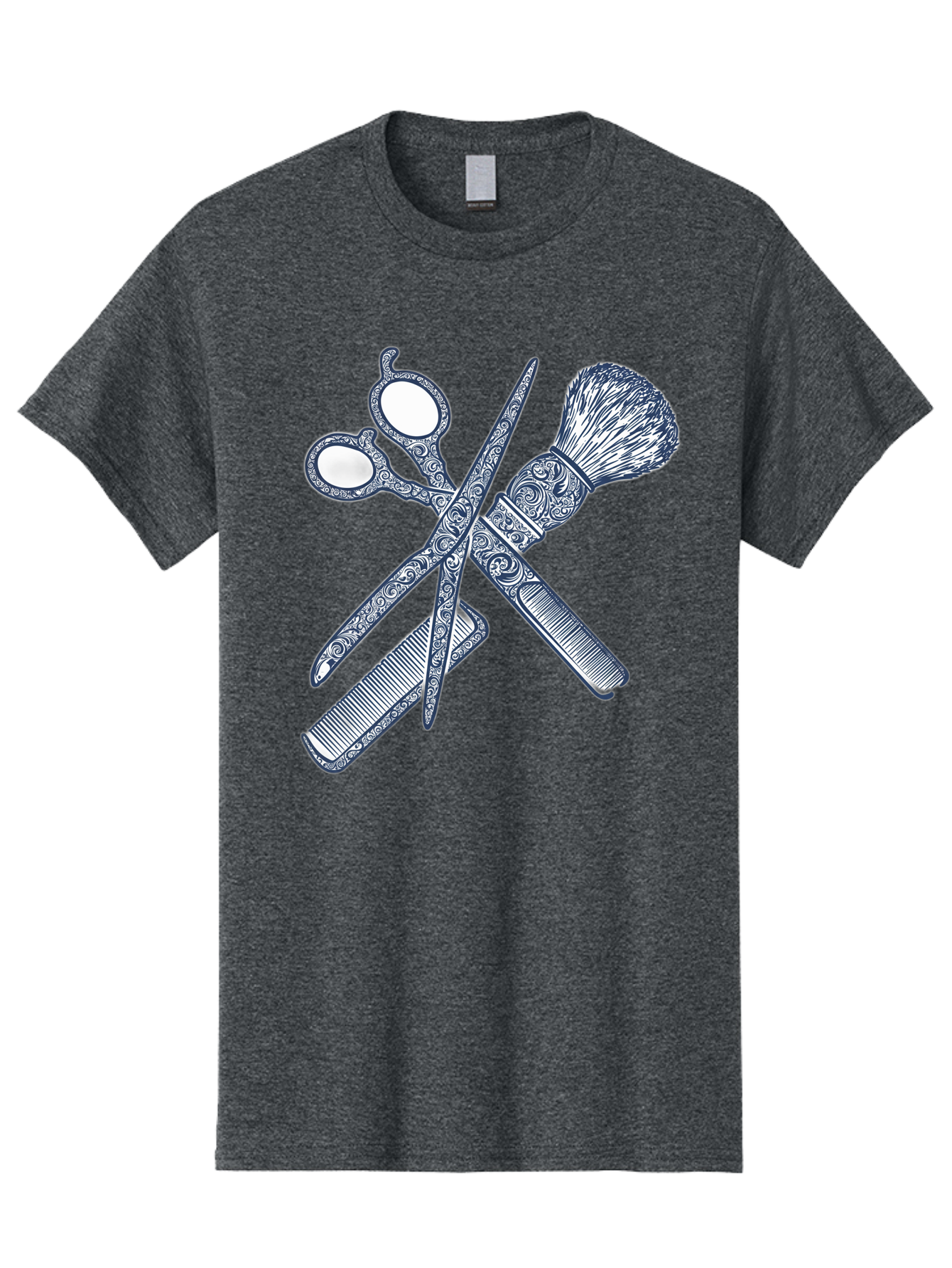 Barber-Tools Men'S Graphic Tee, 100% Cotton, Comfortable Casual Summer Wear, Machine Washable, Barber Scissors, Straight Razor, Shaving Brush, Vintage Grooming, Men'S Grooming, Classic Barber Shop, Antique Styling, Ornate Details, Bac612 12