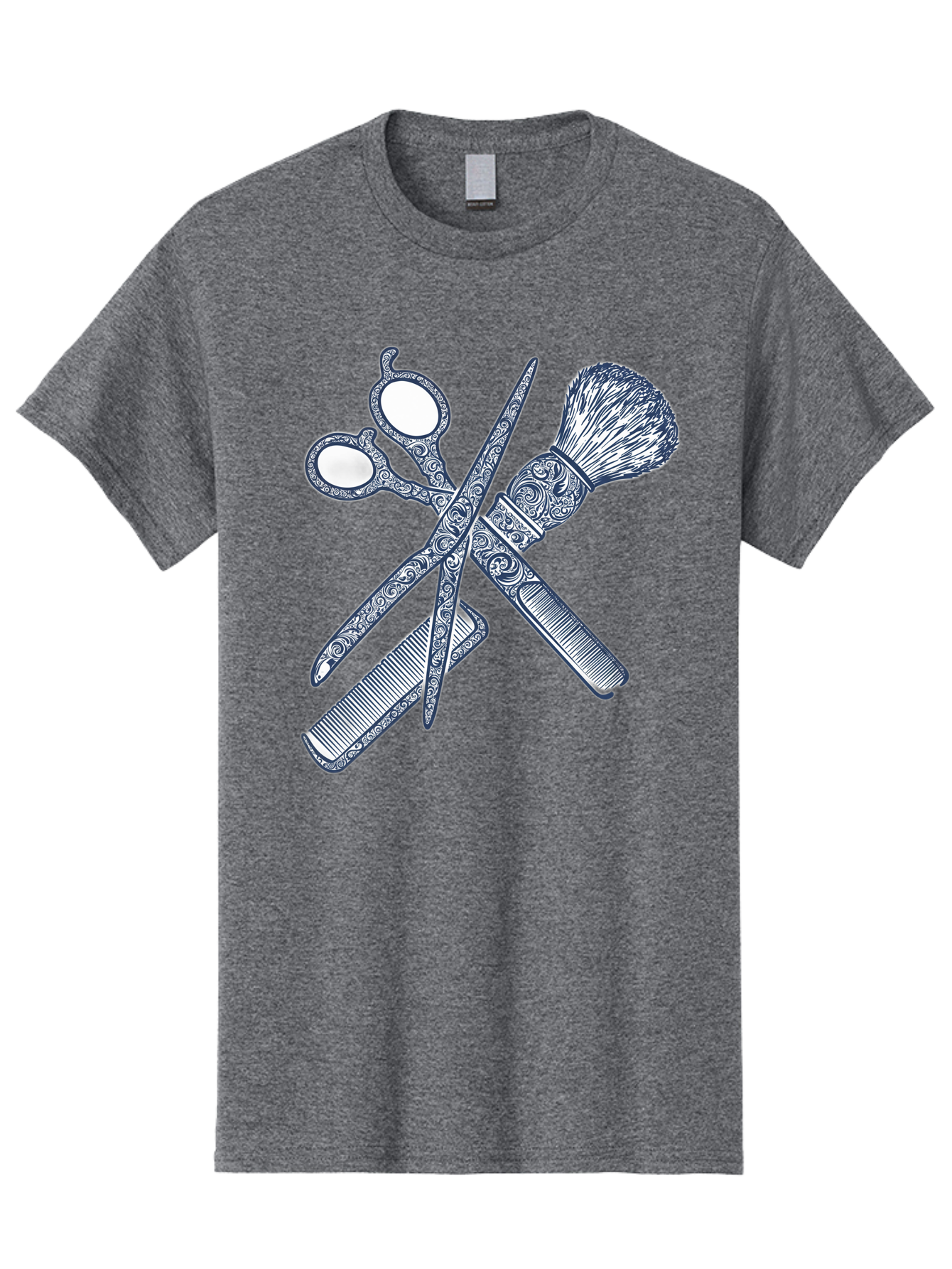 Barber-Tools Men'S Graphic Tee, 100% Cotton, Comfortable Casual Summer Wear, Machine Washable, Barber Scissors, Straight Razor, Shaving Brush, Vintage Grooming, Men'S Grooming, Classic Barber Shop, Antique Styling, Ornate Details, Bac612 9