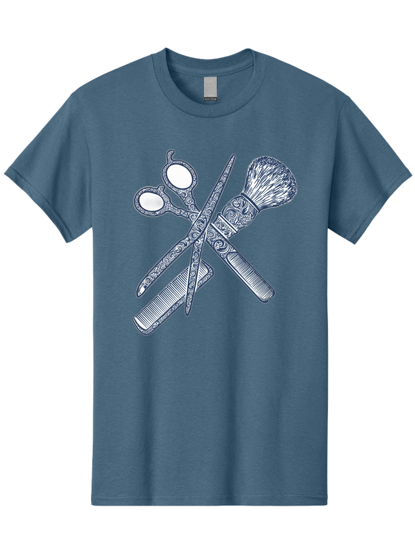 Barber-Tools Men'S Graphic Tee, 100% Cotton, Comfortable Casual Summer Wear, Machine Washable, Barber Scissors, Straight Razor, Shaving Brush, Vintage Grooming, Men'S Grooming, Classic Barber Shop, Antique Styling, Ornate Details, Bac612 6