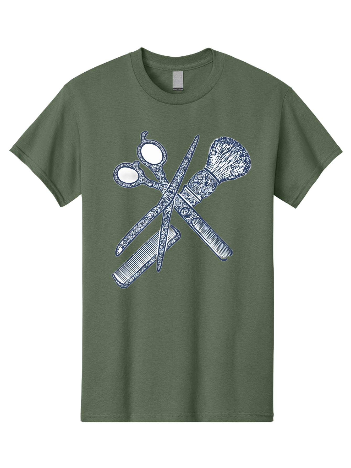 Barber-Tools Men'S Graphic Tee, 100% Cotton, Comfortable Casual Summer Wear, Machine Washable, Barber Scissors, Straight Razor, Shaving Brush, Vintage Grooming, Men'S Grooming, Classic Barber Shop, Antique Styling, Ornate Details, Bac612 2