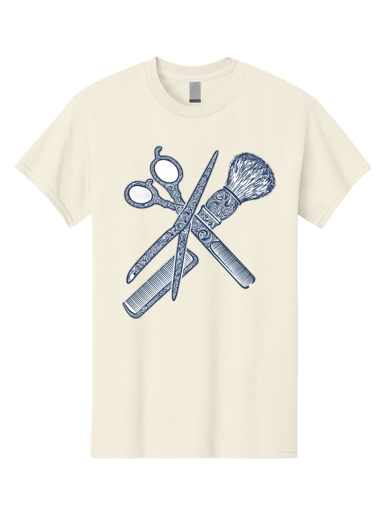 Barber-Tools Men'S Graphic Tee, 100% Cotton, Comfortable Casual Summer Wear, Machine Washable, Barber Scissors, Straight Razor, Shaving Brush, Vintage Grooming, Men'S Grooming, Classic Barber Shop, Antique Styling, Ornate Details, Bac612 15