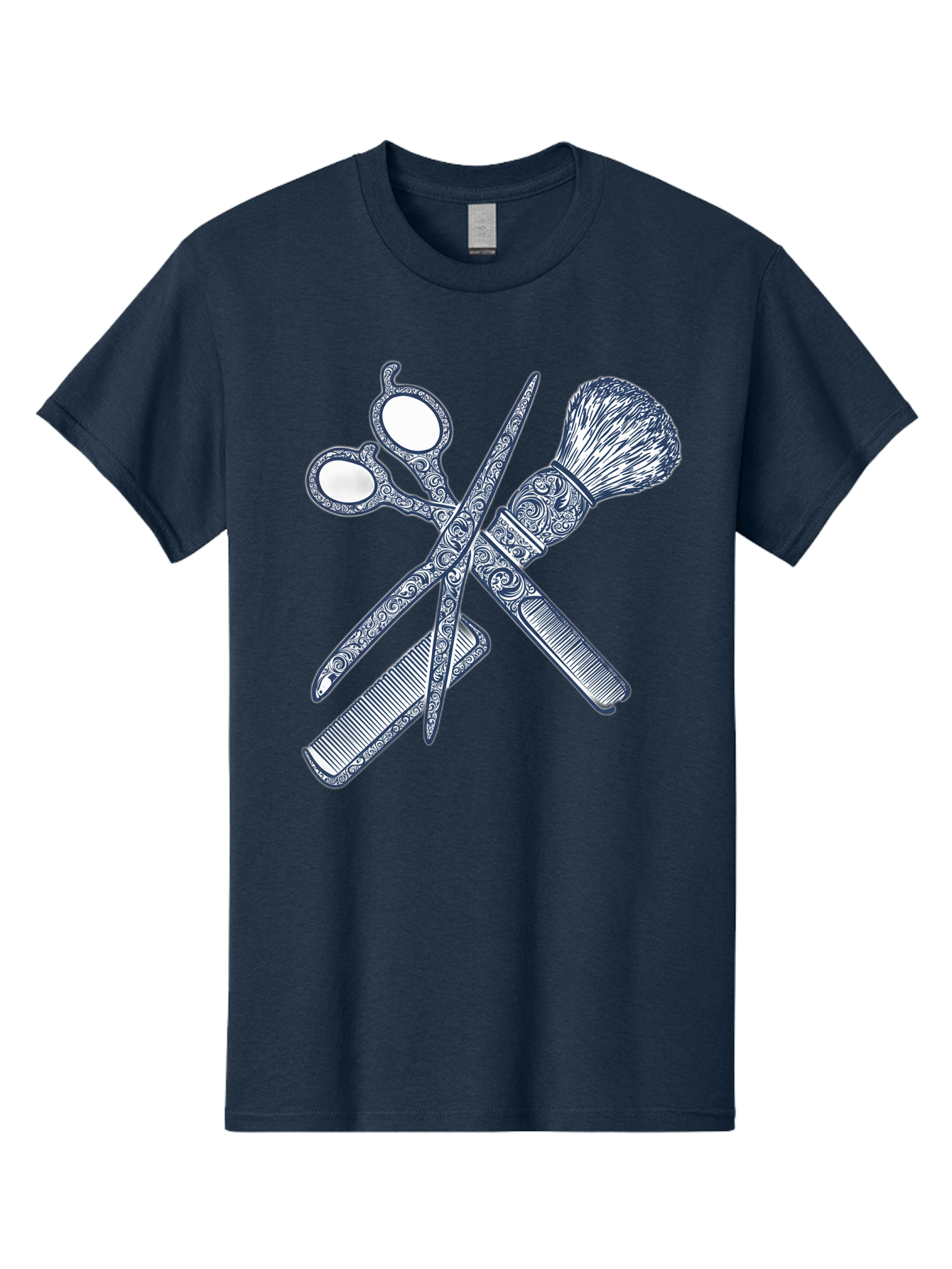 Barber-Tools Men'S Graphic Tee, 100% Cotton, Comfortable Casual Summer Wear, Machine Washable, Barber Scissors, Straight Razor, Shaving Brush, Vintage Grooming, Men'S Grooming, Classic Barber Shop, Antique Styling, Ornate Details, Bac612 4