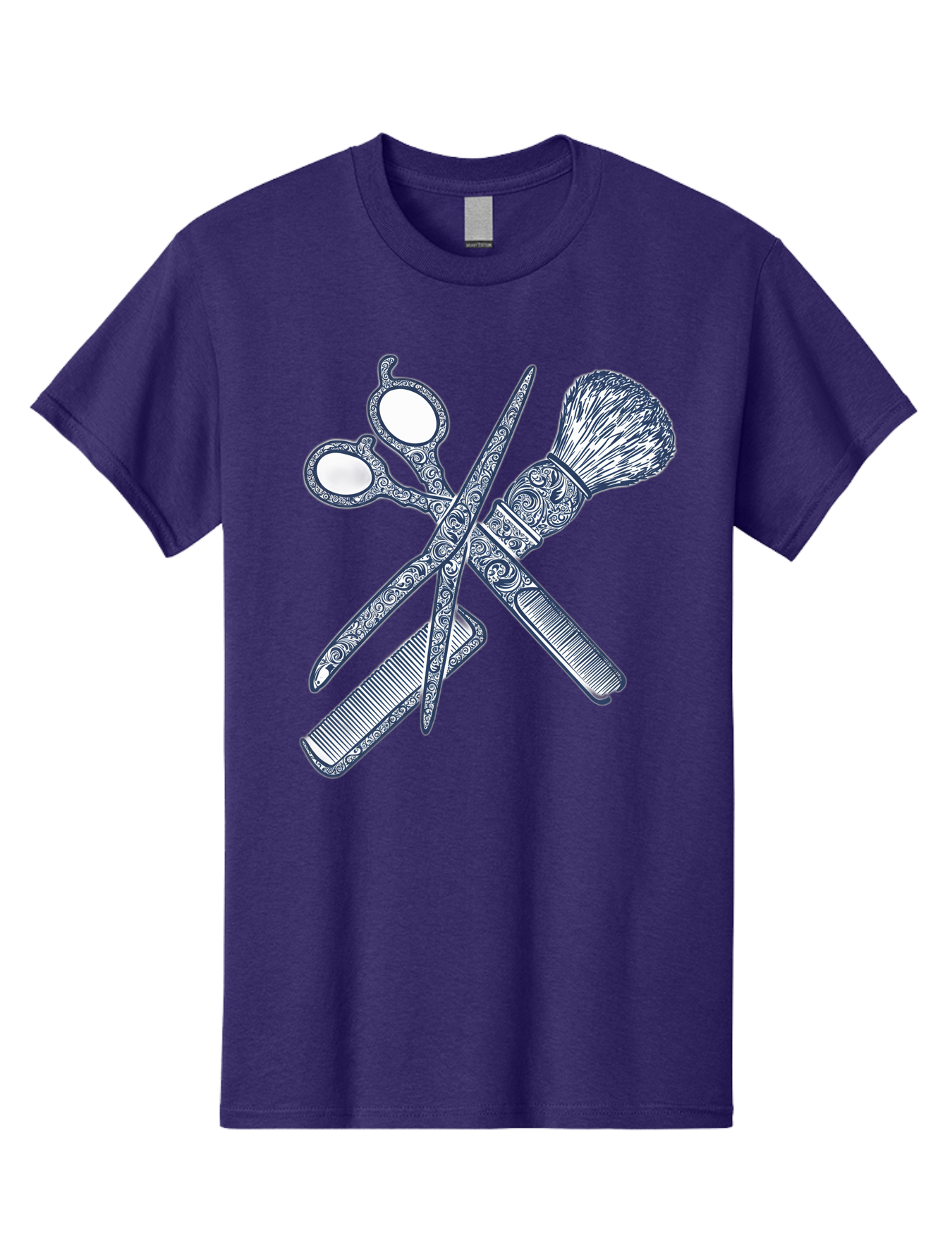 Barber-Tools Men'S Graphic Tee, 100% Cotton, Comfortable Casual Summer Wear, Machine Washable, Barber Scissors, Straight Razor, Shaving Brush, Vintage Grooming, Men'S Grooming, Classic Barber Shop, Antique Styling, Ornate Details, Bac612 10