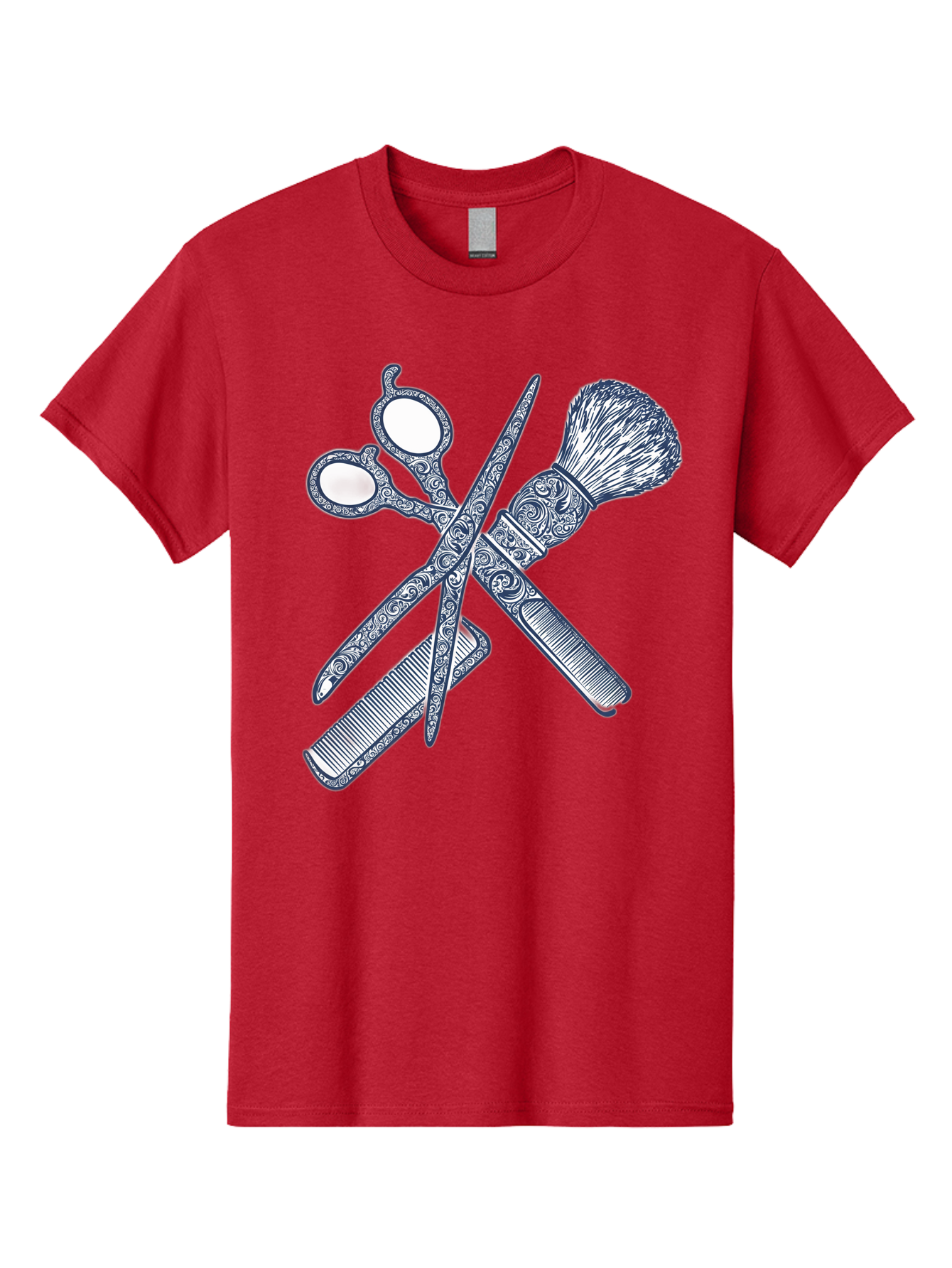 Barber-Tools Men'S Graphic Tee, 100% Cotton, Comfortable Casual Summer Wear, Machine Washable, Barber Scissors, Straight Razor, Shaving Brush, Vintage Grooming, Men'S Grooming, Classic Barber Shop, Antique Styling, Ornate Details, Bac612 14