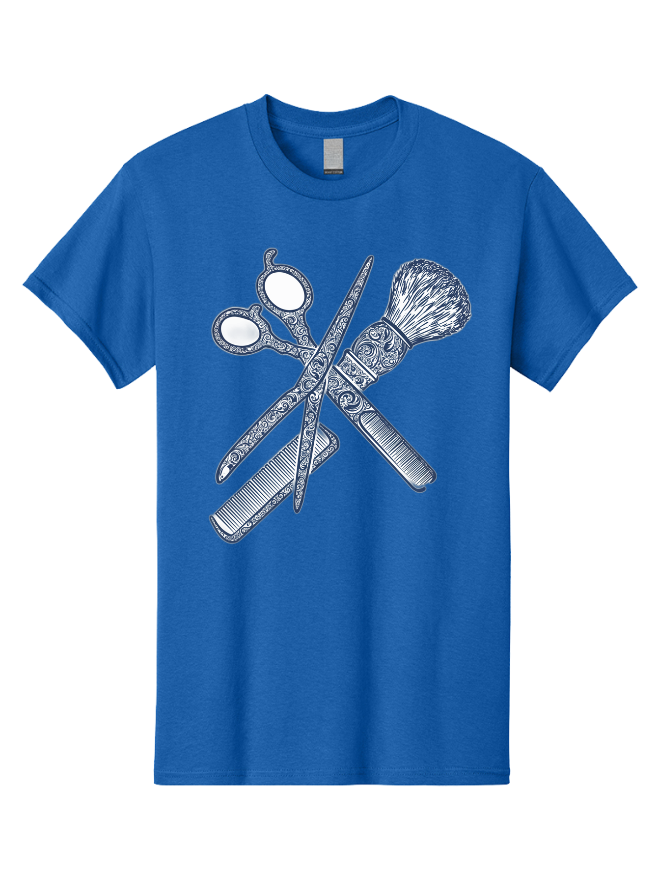 Barber-Tools Men'S Graphic Tee, 100% Cotton, Comfortable Casual Summer Wear, Machine Washable, Barber Scissors, Straight Razor, Shaving Brush, Vintage Grooming, Men'S Grooming, Classic Barber Shop, Antique Styling, Ornate Details, Bac612 7