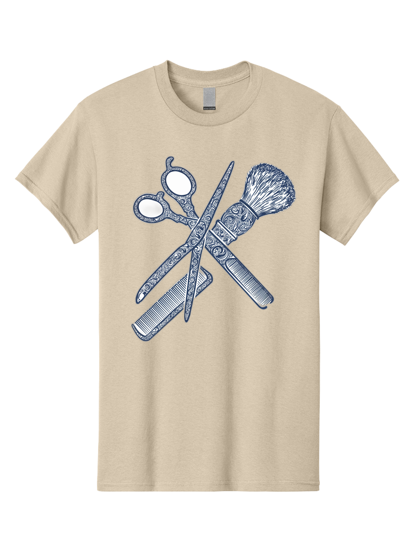 Barber-Tools Men'S Graphic Tee, 100% Cotton, Comfortable Casual Summer Wear, Machine Washable, Barber Scissors, Straight Razor, Shaving Brush, Vintage Grooming, Men'S Grooming, Classic Barber Shop, Antique Styling, Ornate Details, Bac612 5