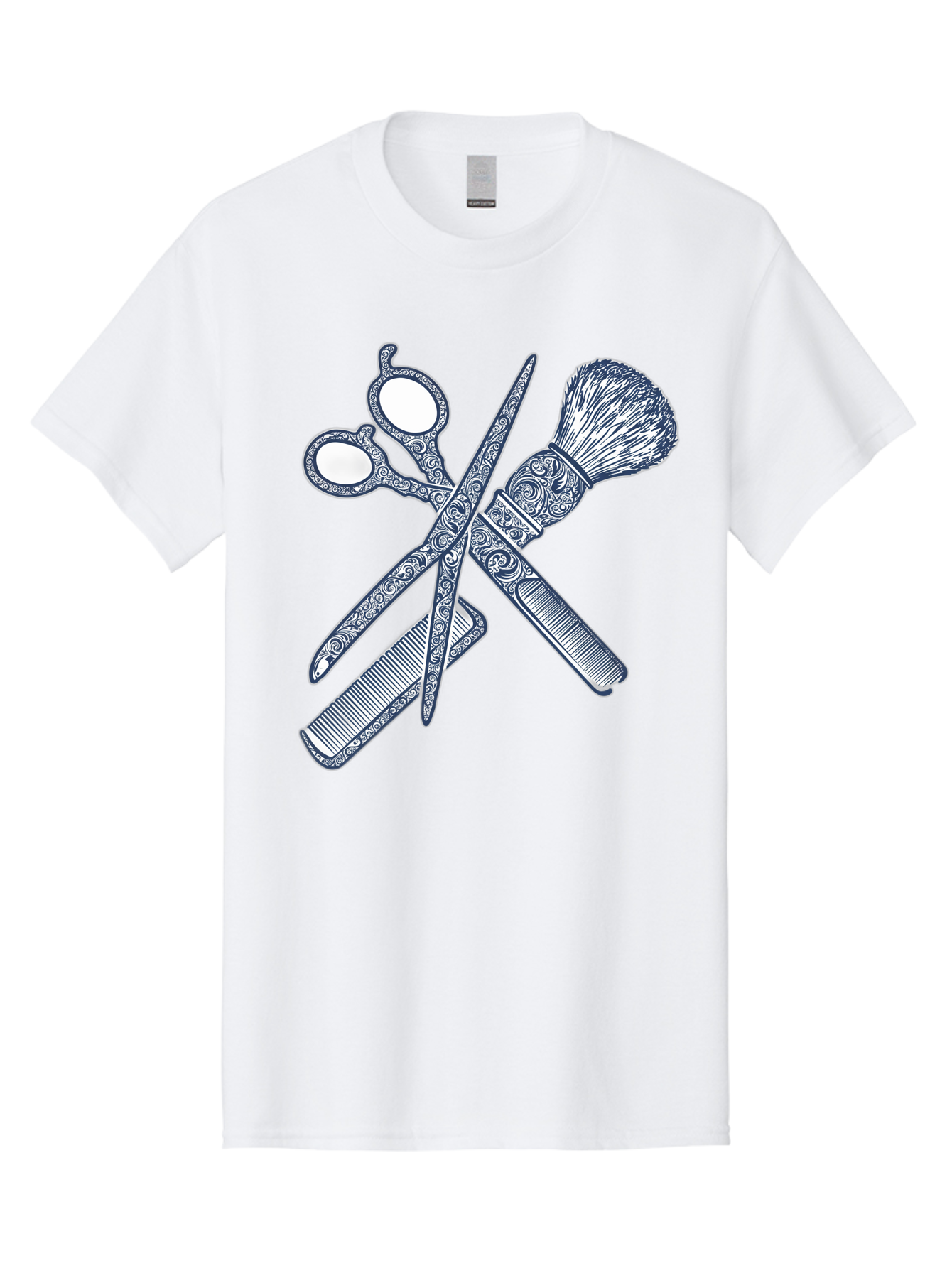 Barber-Tools Men'S Graphic Tee, 100% Cotton, Comfortable Casual Summer Wear, Machine Washable, Barber Scissors, Straight Razor, Shaving Brush, Vintage Grooming, Men'S Grooming, Classic Barber Shop, Antique Styling, Ornate Details, Bac612 3