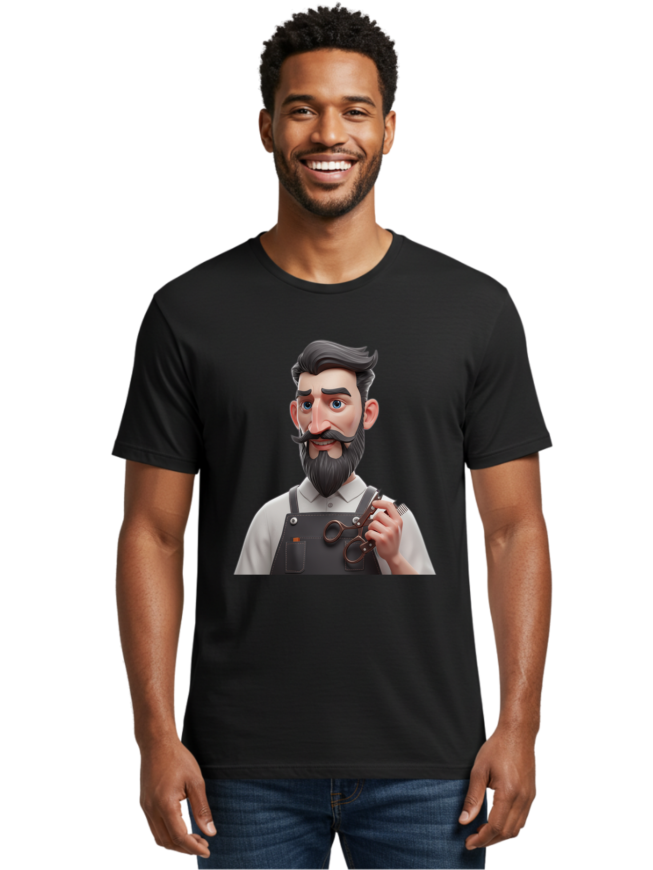 Barber Men'S Graphic Tee, 100% Cotton, Comfortable Casual Summer Wear, Machine Washable, Barber Holding Scissors, Grooming Tools, 3D Character, Bearded Man, Barber Shop, Haircut, Grooming, Male Stylist, Salon Professional Bac613 30
