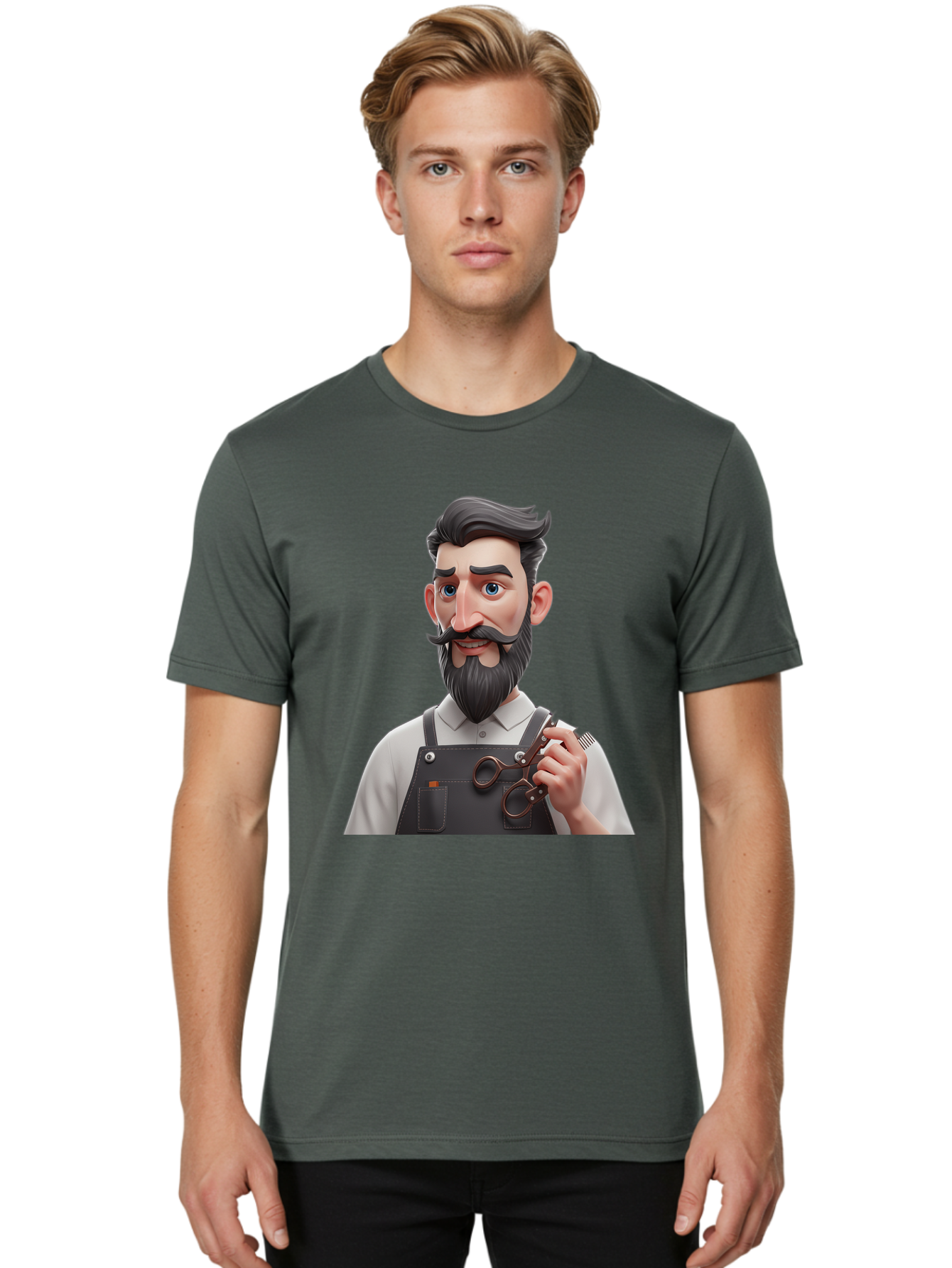Barber Men'S Graphic Tee, 100% Cotton, Comfortable Casual Summer Wear, Machine Washable, Barber Holding Scissors, Grooming Tools, 3D Character, Bearded Man, Barber Shop, Haircut, Grooming, Male Stylist, Salon Professional Bac613 29