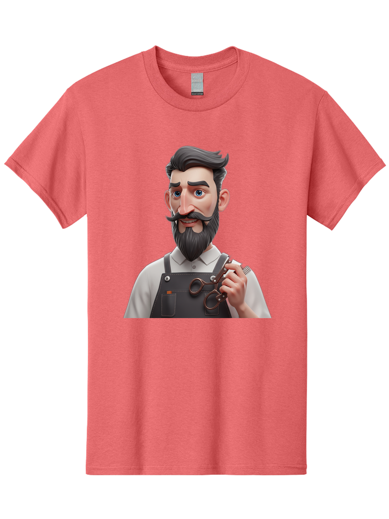 Barber Men'S Graphic Tee, 100% Cotton, Comfortable Casual Summer Wear, Machine Washable, Barber Holding Scissors, Grooming Tools, 3D Character, Bearded Man, Barber Shop, Haircut, Grooming, Male Stylist, Salon Professional Bac613 5