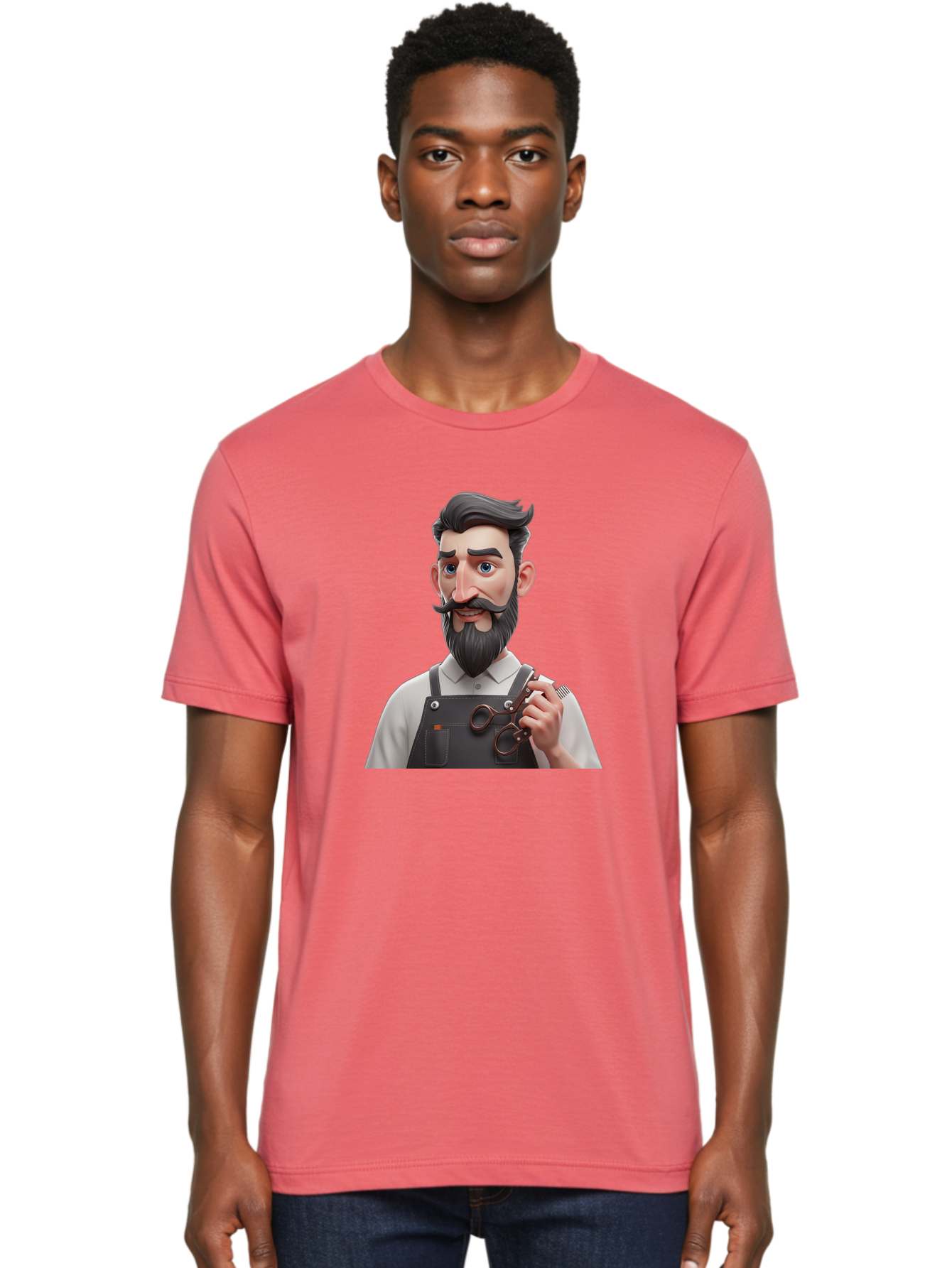 Barber Men'S Graphic Tee, 100% Cotton, Comfortable Casual Summer Wear, Machine Washable, Barber Holding Scissors, Grooming Tools, 3D Character, Bearded Man, Barber Shop, Haircut, Grooming, Male Stylist, Salon Professional Bac613 20
