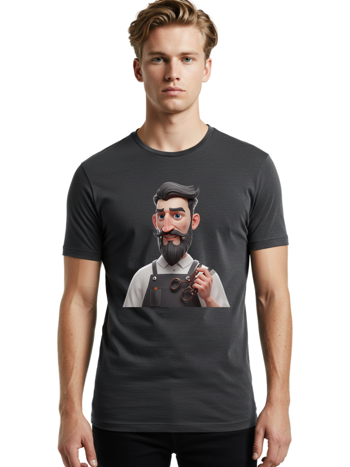 Barber Men'S Graphic Tee, 100% Cotton, Comfortable Casual Summer Wear, Machine Washable, Barber Holding Scissors, Grooming Tools, 3D Character, Bearded Man, Barber Shop, Haircut, Grooming, Male Stylist, Salon Professional Bac613 24