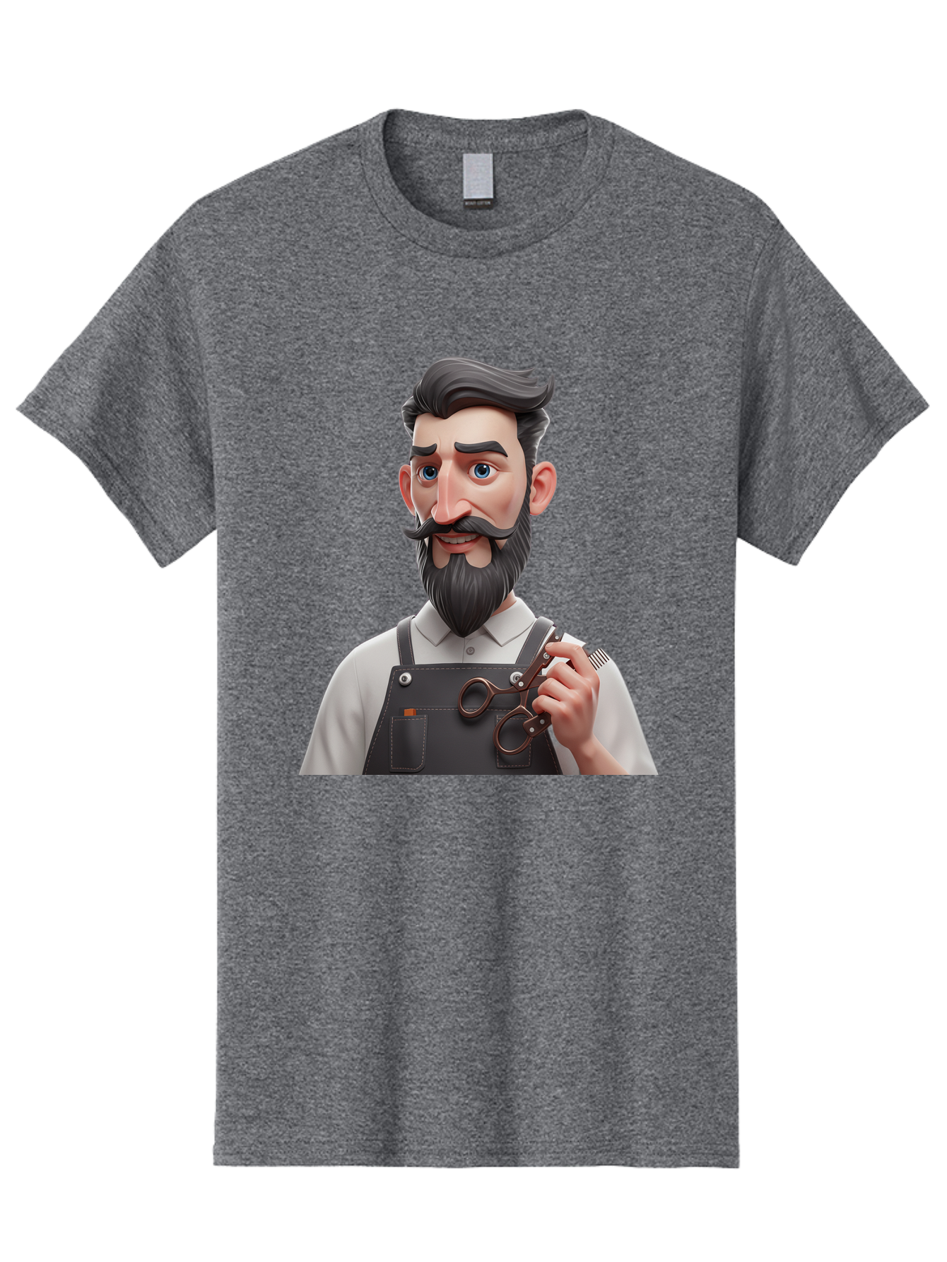 Barber Men'S Graphic Tee, 100% Cotton, Comfortable Casual Summer Wear, Machine Washable, Barber Holding Scissors, Grooming Tools, 3D Character, Bearded Man, Barber Shop, Haircut, Grooming, Male Stylist, Salon Professional Bac613 3