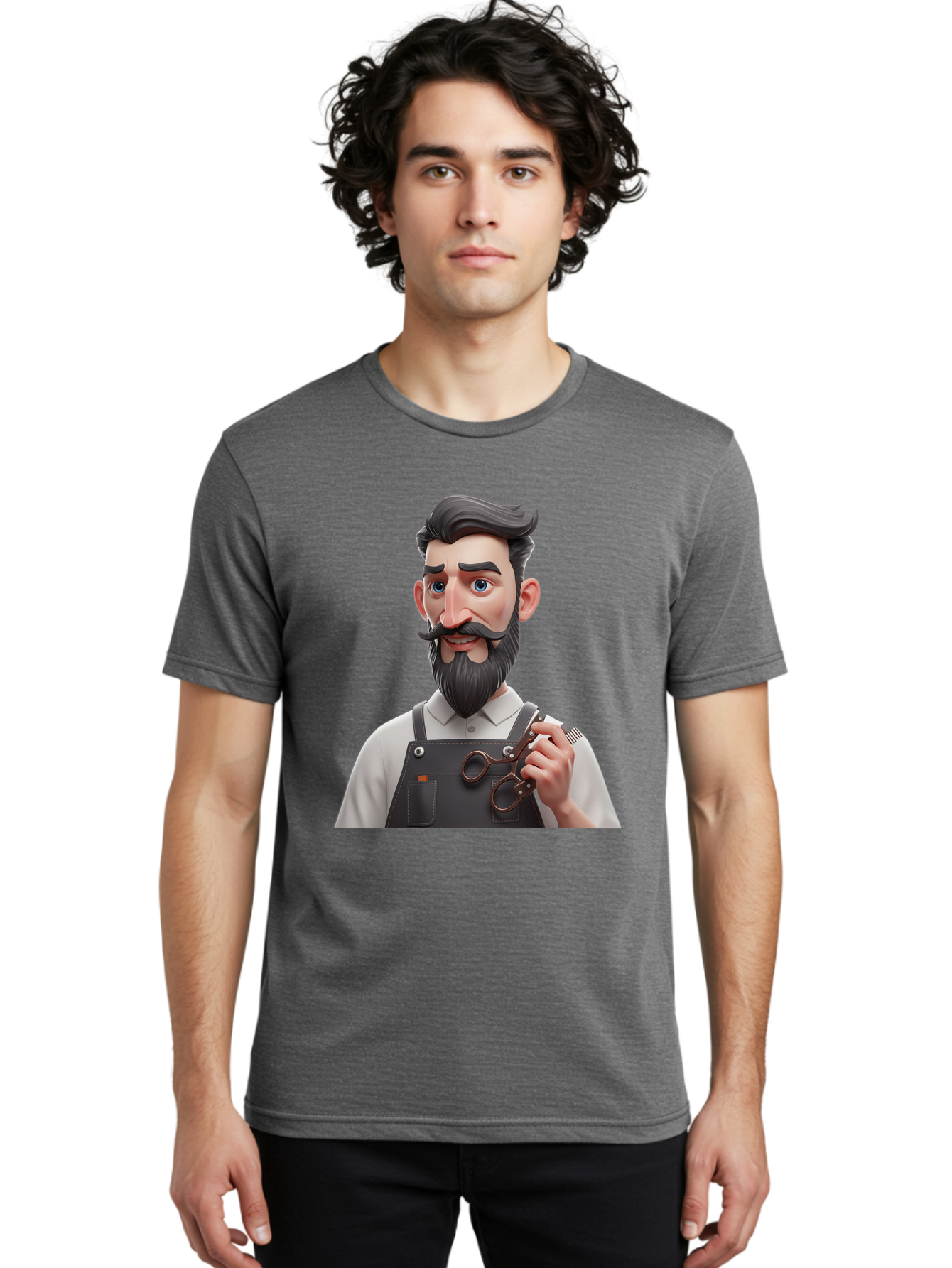 Barber Men'S Graphic Tee, 100% Cotton, Comfortable Casual Summer Wear, Machine Washable, Barber Holding Scissors, Grooming Tools, 3D Character, Bearded Man, Barber Shop, Haircut, Grooming, Male Stylist, Salon Professional Bac613 18