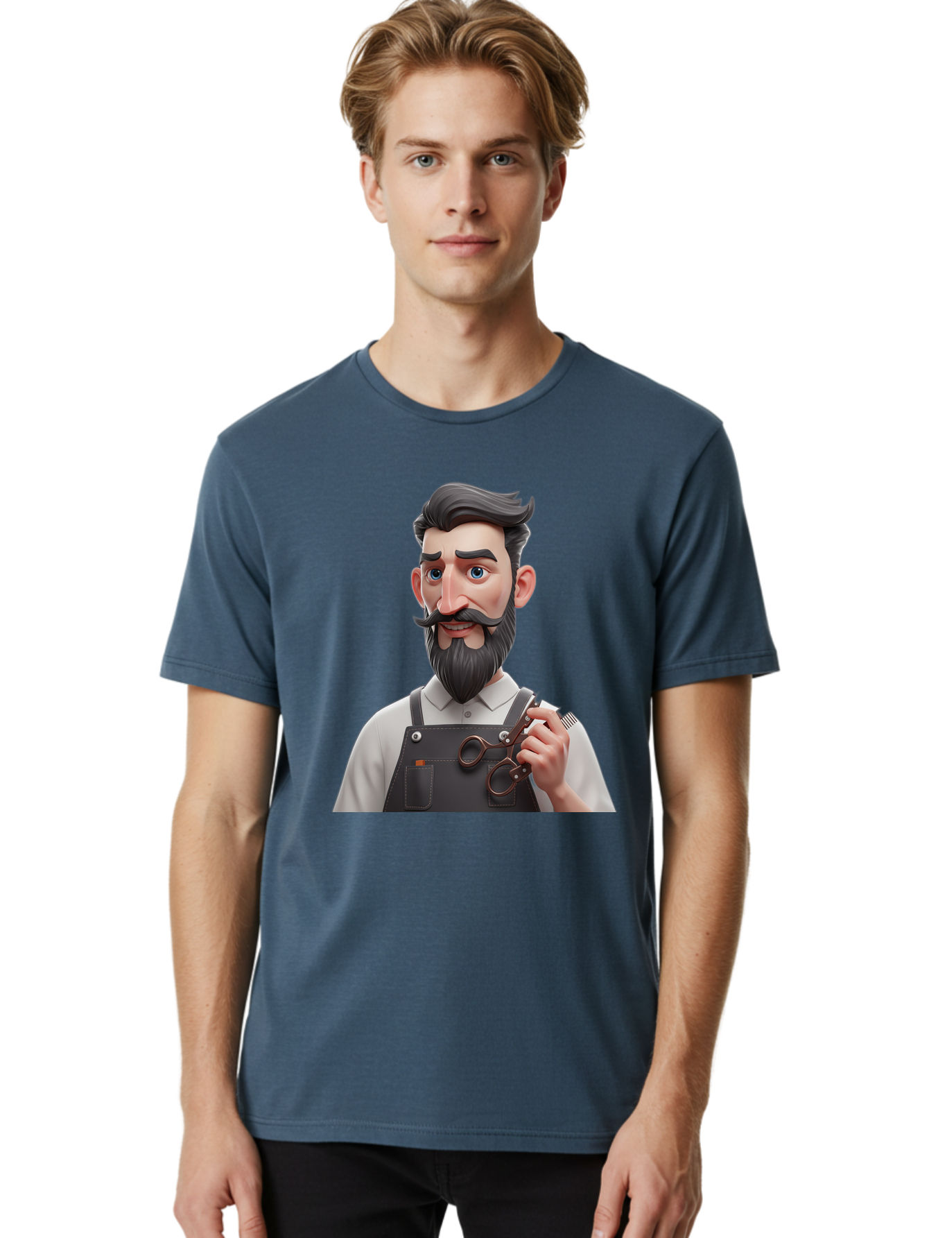 Barber Men'S Graphic Tee, 100% Cotton, Comfortable Casual Summer Wear, Machine Washable, Barber Holding Scissors, Grooming Tools, 3D Character, Bearded Man, Barber Shop, Haircut, Grooming, Male Stylist, Salon Professional Bac613 25