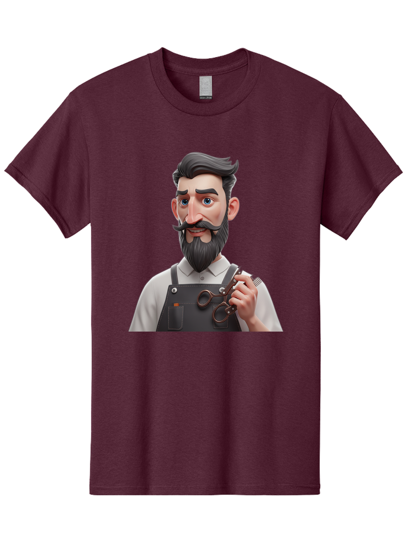 Barber Men'S Graphic Tee, 100% Cotton, Comfortable Casual Summer Wear, Machine Washable, Barber Holding Scissors, Grooming Tools, 3D Character, Bearded Man, Barber Shop, Haircut, Grooming, Male Stylist, Salon Professional Bac613 4