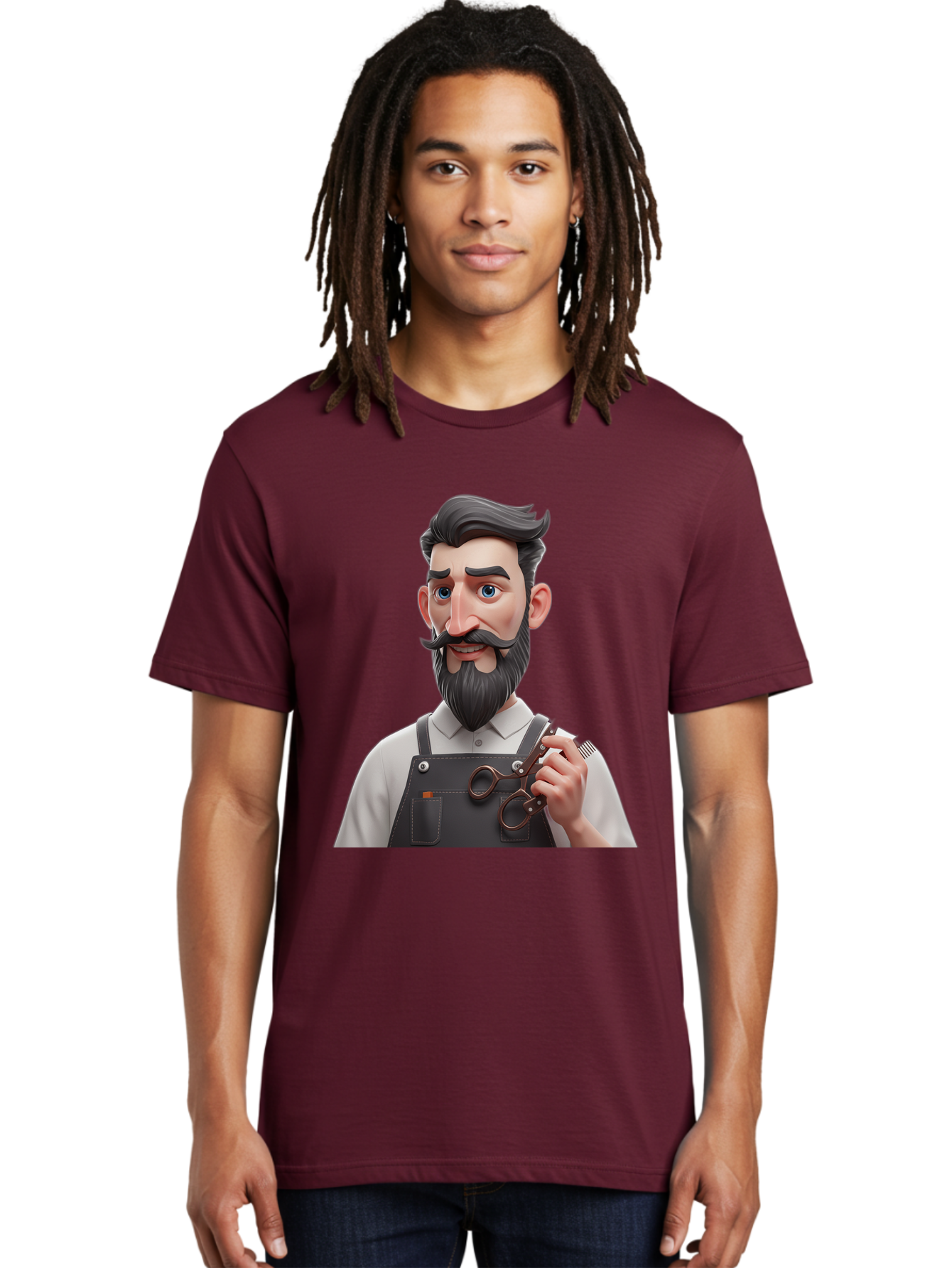 Barber Men'S Graphic Tee, 100% Cotton, Comfortable Casual Summer Wear, Machine Washable, Barber Holding Scissors, Grooming Tools, 3D Character, Bearded Man, Barber Shop, Haircut, Grooming, Male Stylist, Salon Professional Bac613 19