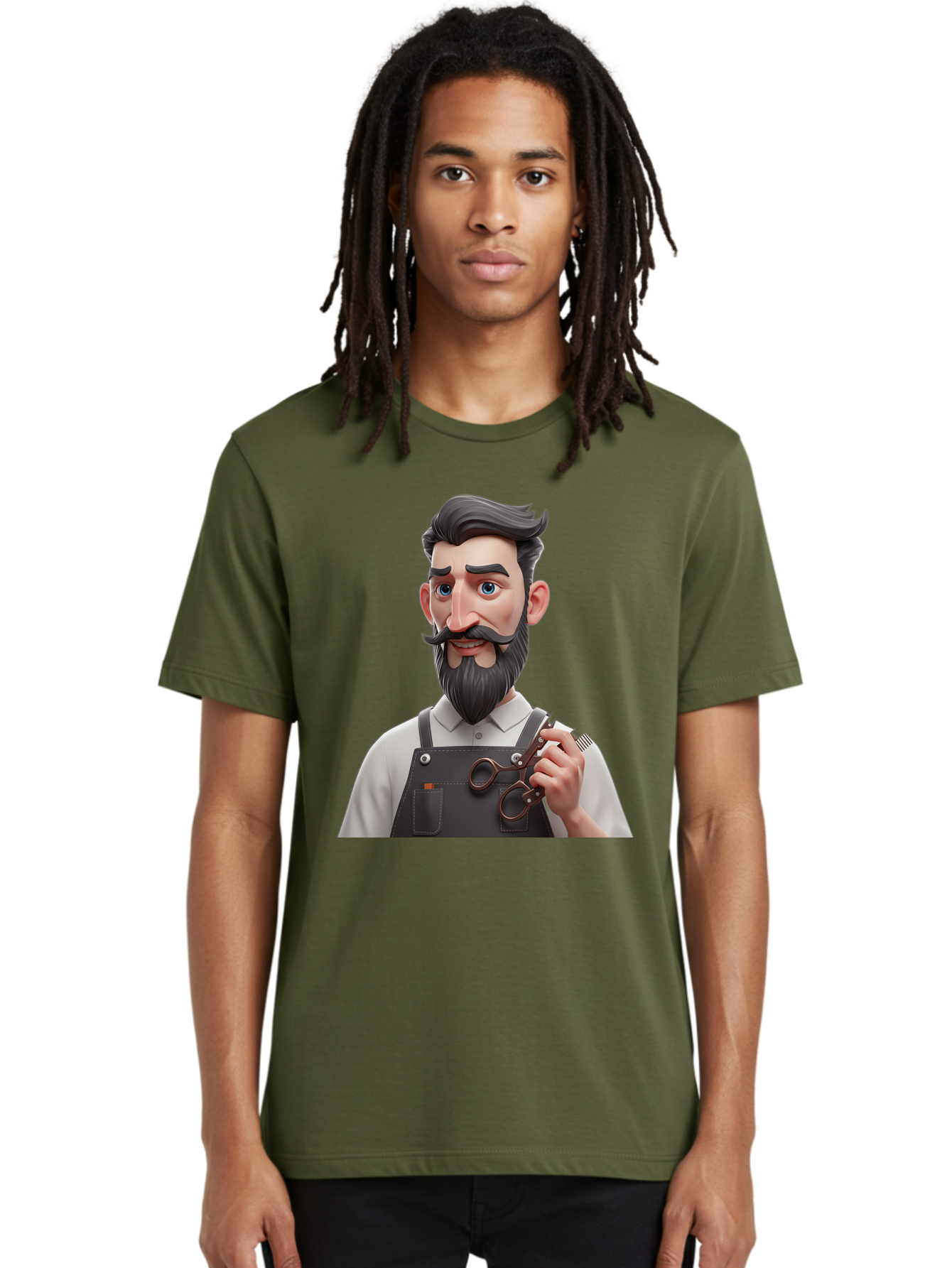 Barber Men'S Graphic Tee, 100% Cotton, Comfortable Casual Summer Wear, Machine Washable, Barber Holding Scissors, Grooming Tools, 3D Character, Bearded Man, Barber Shop, Haircut, Grooming, Male Stylist, Salon Professional Bac613 27