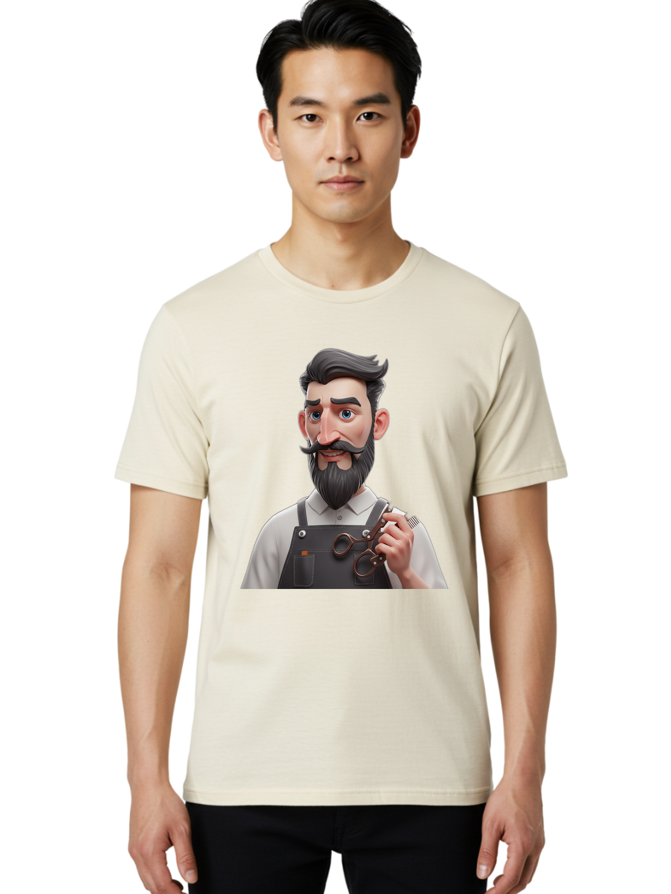 Barber Men'S Graphic Tee, 100% Cotton, Comfortable Casual Summer Wear, Machine Washable, Barber Holding Scissors, Grooming Tools, 3D Character, Bearded Man, Barber Shop, Haircut, Grooming, Male Stylist, Salon Professional Bac613 17