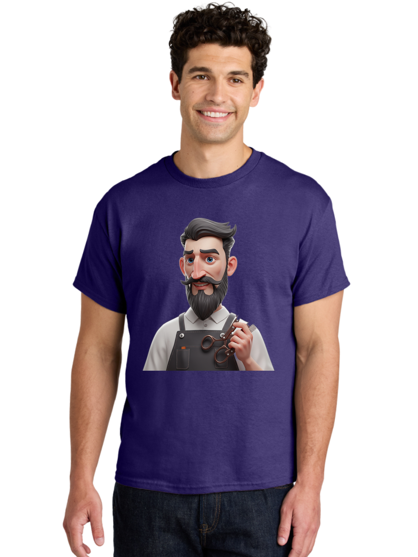 Barber Men'S Graphic Tee, 100% Cotton, Comfortable Casual Summer Wear, Machine Washable, Barber Holding Scissors, Grooming Tools, 3D Character, Bearded Man, Barber Shop, Haircut, Grooming, Male Stylist, Salon Professional Bac613 23