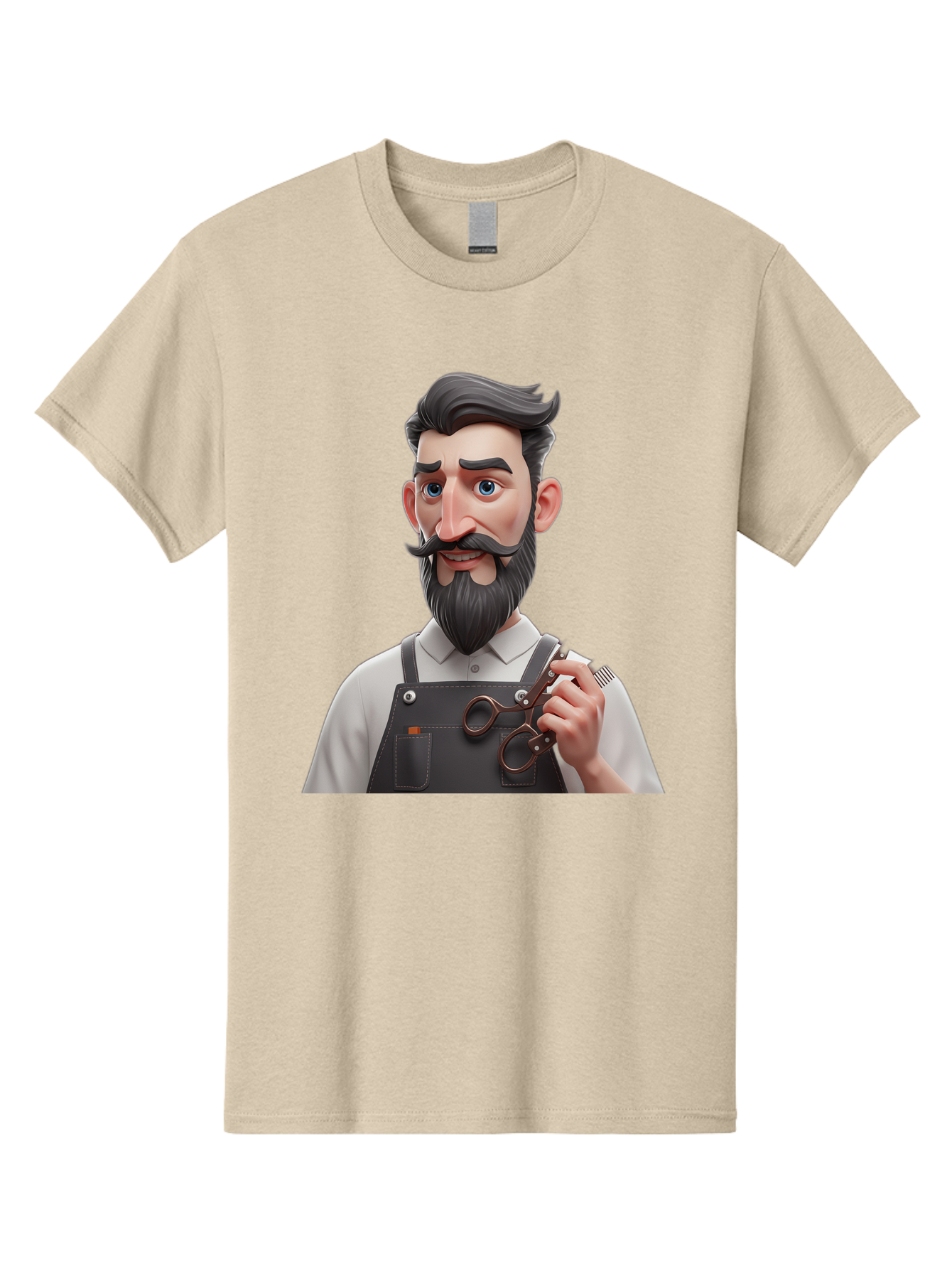 Barber Men'S Graphic Tee, 100% Cotton, Comfortable Casual Summer Wear, Machine Washable, Barber Holding Scissors, Grooming Tools, 3D Character, Bearded Man, Barber Shop, Haircut, Grooming, Male Stylist, Salon Professional Bac613 7