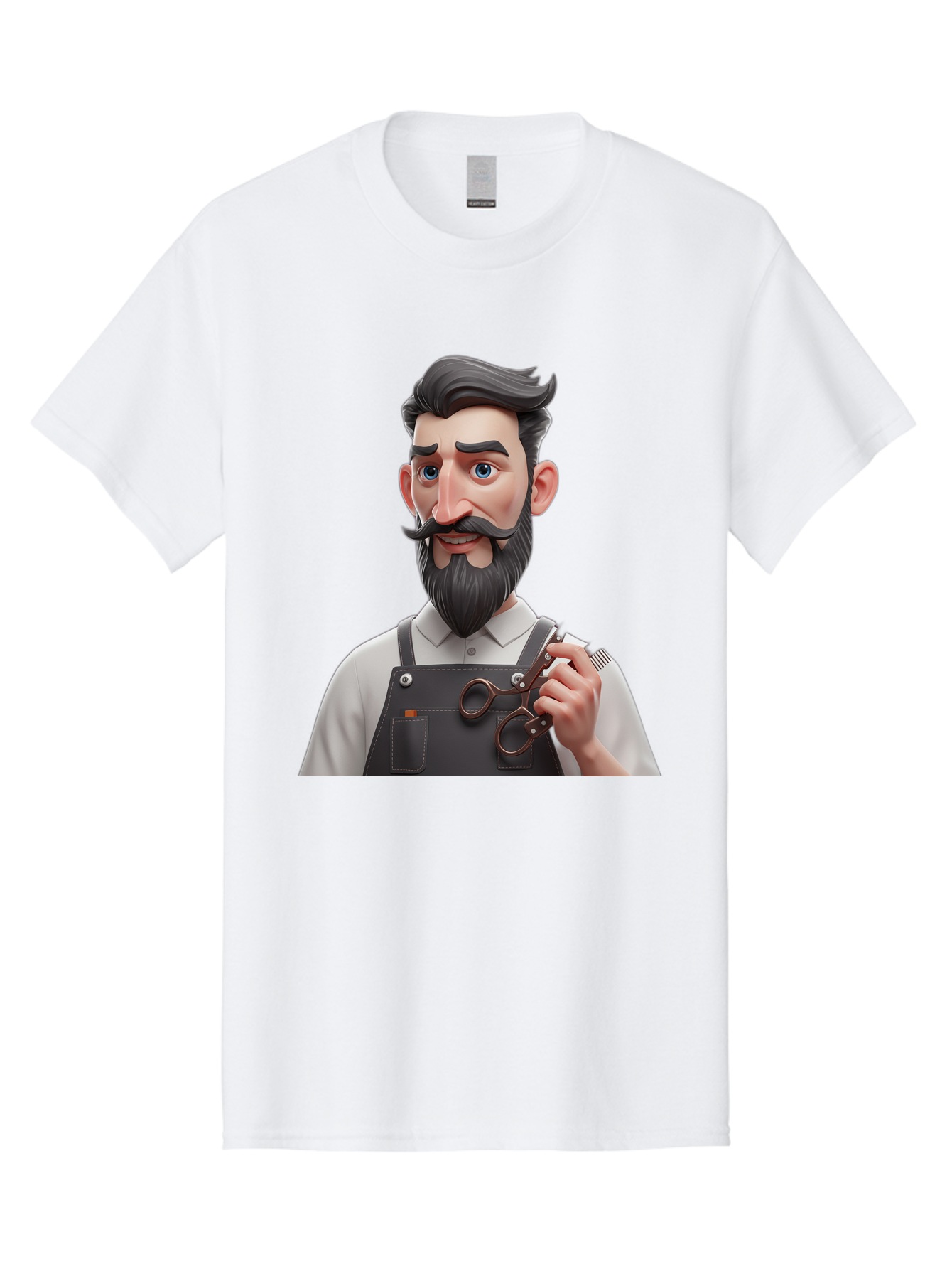 Barber Men'S Graphic Tee, 100% Cotton, Comfortable Casual Summer Wear, Machine Washable, Barber Holding Scissors, Grooming Tools, 3D Character, Bearded Man, Barber Shop, Haircut, Grooming, Male Stylist, Salon Professional Bac613 6