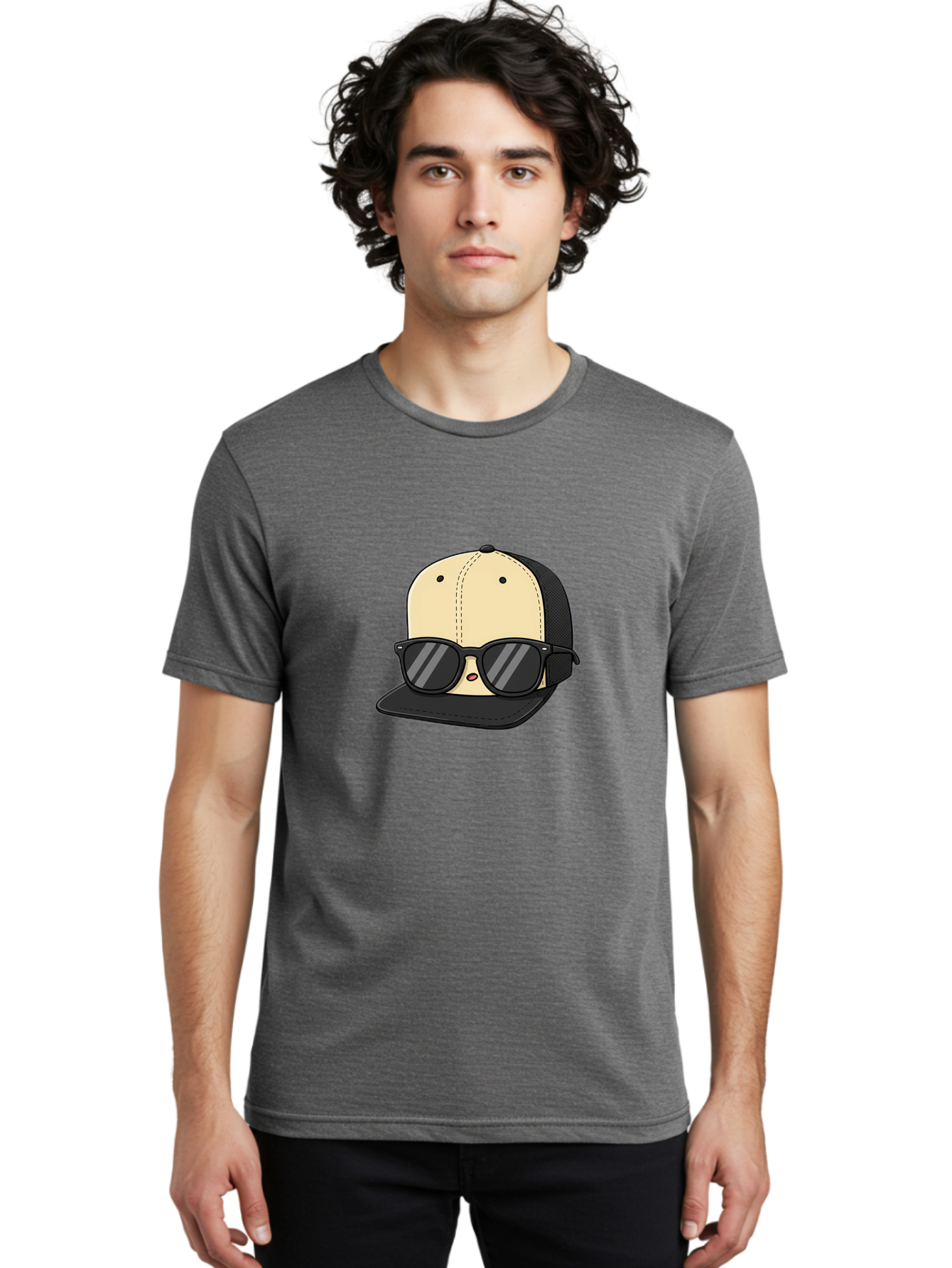 Baseball-Cap-1 Men'S Graphic Tee, 100% Cotton, Comfortable Casual Summer Wear, Machine Washable, Baseball Cap, Sunglasses, Cool Guy, Hipster Style, Trendy Accessories, Fashionable Hat, Cartoon Character, Black And Tan, Shades, Cool Vibes Bac615 17