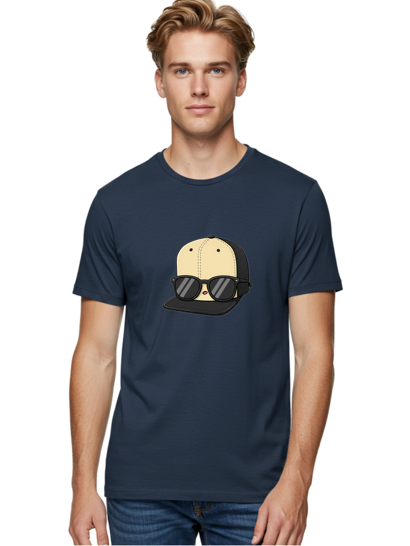 Baseball-Cap-1 Men'S Graphic Tee, 100% Cotton, Comfortable Casual Summer Wear, Machine Washable, Baseball Cap, Sunglasses, Cool Guy, Hipster Style, Trendy Accessories, Fashionable Hat, Cartoon Character, Black And Tan, Shades, Cool Vibes Bac615 22