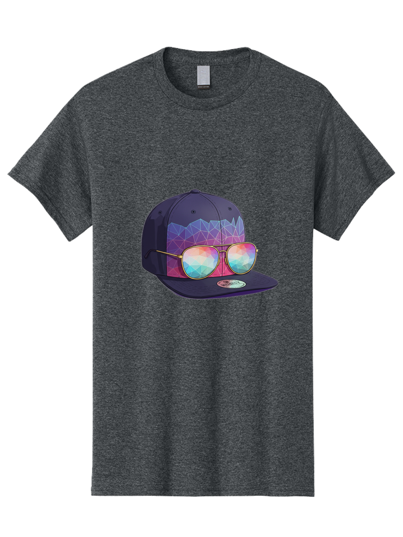 Baseball-Cap-With-Sunglasses-1 Men'S Graphic Tee, 100% Cotton, Comfortable Casual Summer Wear, Machine Washable, Baseball Cap, Sunglasses, Futuristic Style, Rainbow Colors, Gold Frames, Colorful Reflections, Modern Fashion, Trendy Accessories Bac616 6
