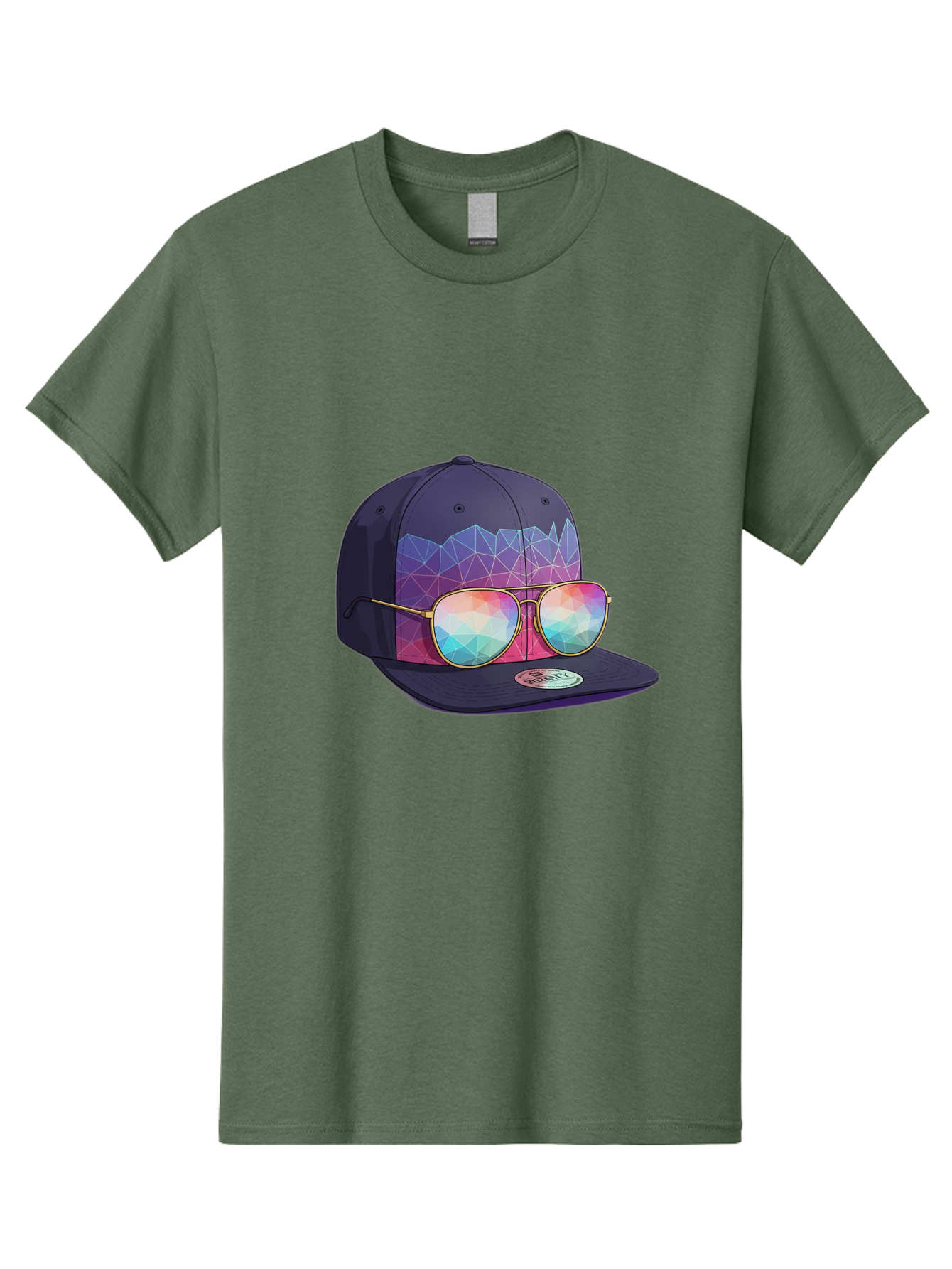 Baseball-Cap-With-Sunglasses-1 Men'S Graphic Tee, 100% Cotton, Comfortable Casual Summer Wear, Machine Washable, Baseball Cap, Sunglasses, Futuristic Style, Rainbow Colors, Gold Frames, Colorful Reflections, Modern Fashion, Trendy Accessories Bac616 7