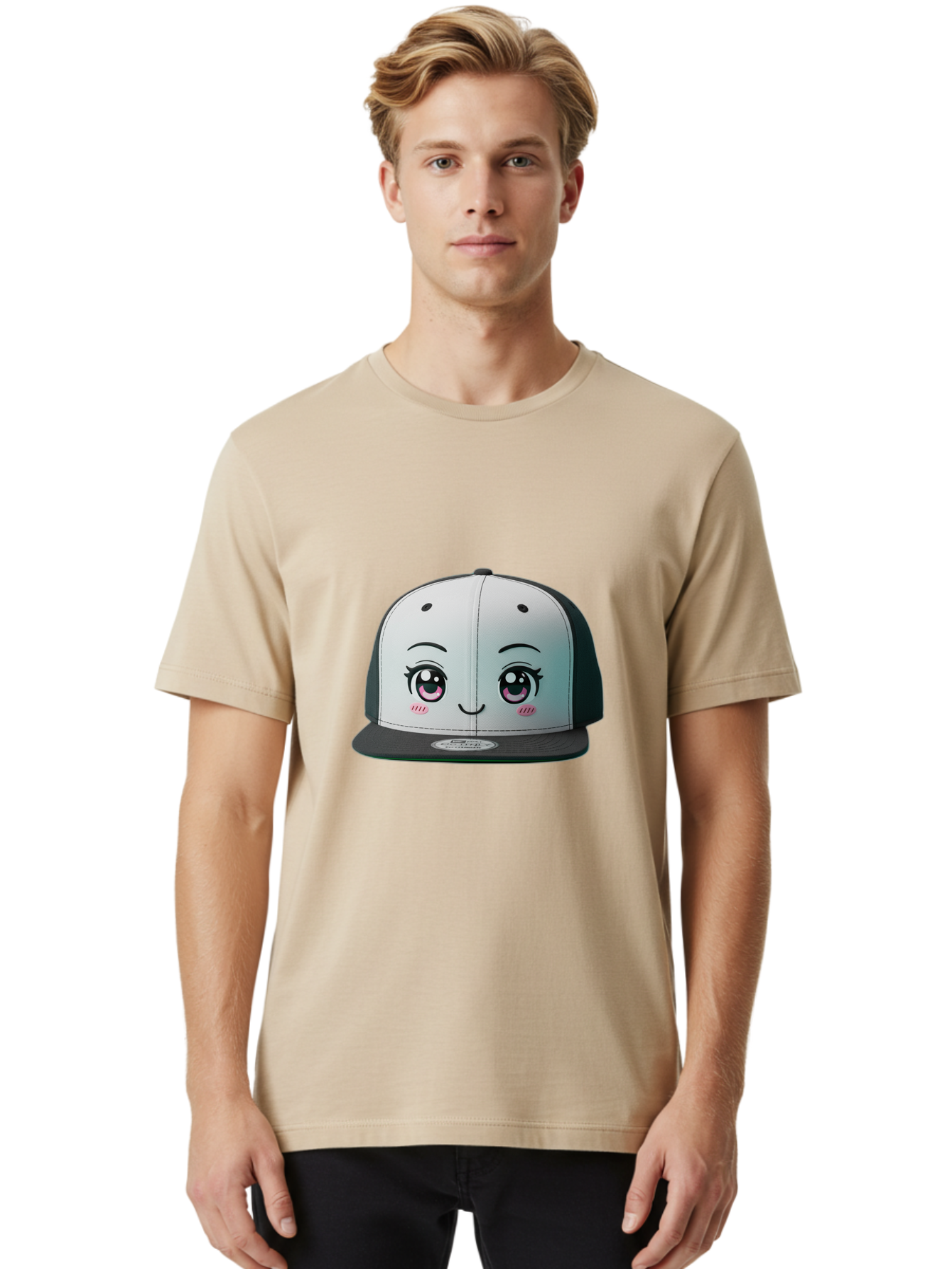 Baseball-Cap Men'S Graphic Tee, 100% Cotton, Comfortable Casual Summer Wear, Machine Washable, Cartoon Snapback Cap, Kawaii Fashion, Cute Hat Design, Playful Eyewear, Trendy Accessories, Streetwear Style, Anime Influence, Fashionable Headwear Bac618 25