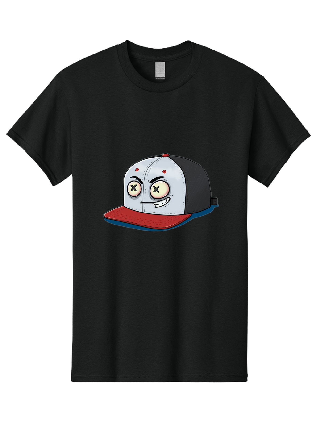 Black-White-Red-Cap Men'S Graphic Tee, 100% Cotton, Comfortable Casual Summer Wear, Machine Washable, Cartoon Hat, Dead Eyes, Black And White Cap, Red Brim, Smiling Face, Quirky Character, Funny Design, Kawaii Style, Anime Influence, Bac635 8