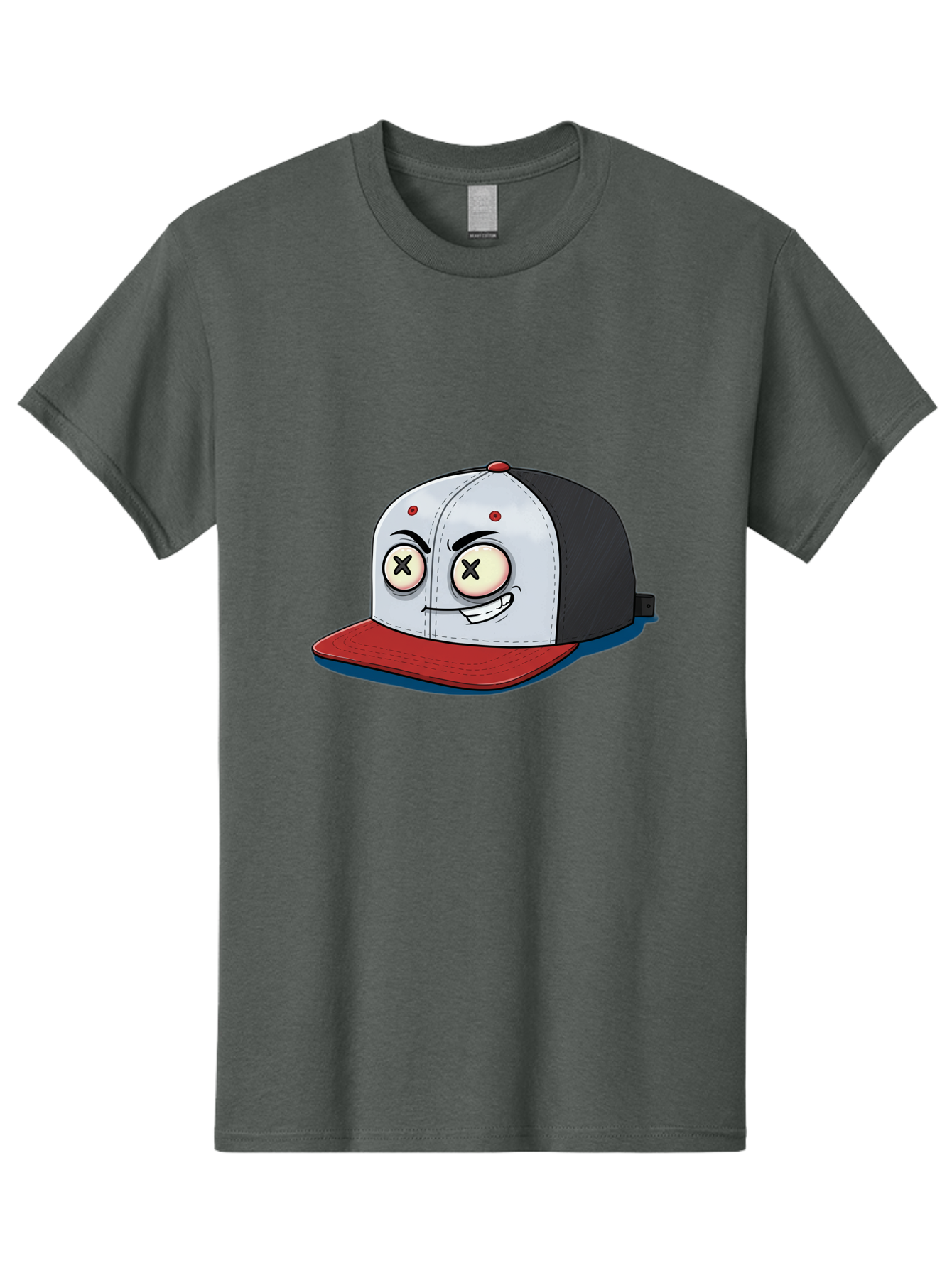 Black-White-Red-Cap Men'S Graphic Tee, 100% Cotton, Comfortable Casual Summer Wear, Machine Washable, Cartoon Hat, Dead Eyes, Black And White Cap, Red Brim, Smiling Face, Quirky Character, Funny Design, Kawaii Style, Anime Influence, Bac635 15