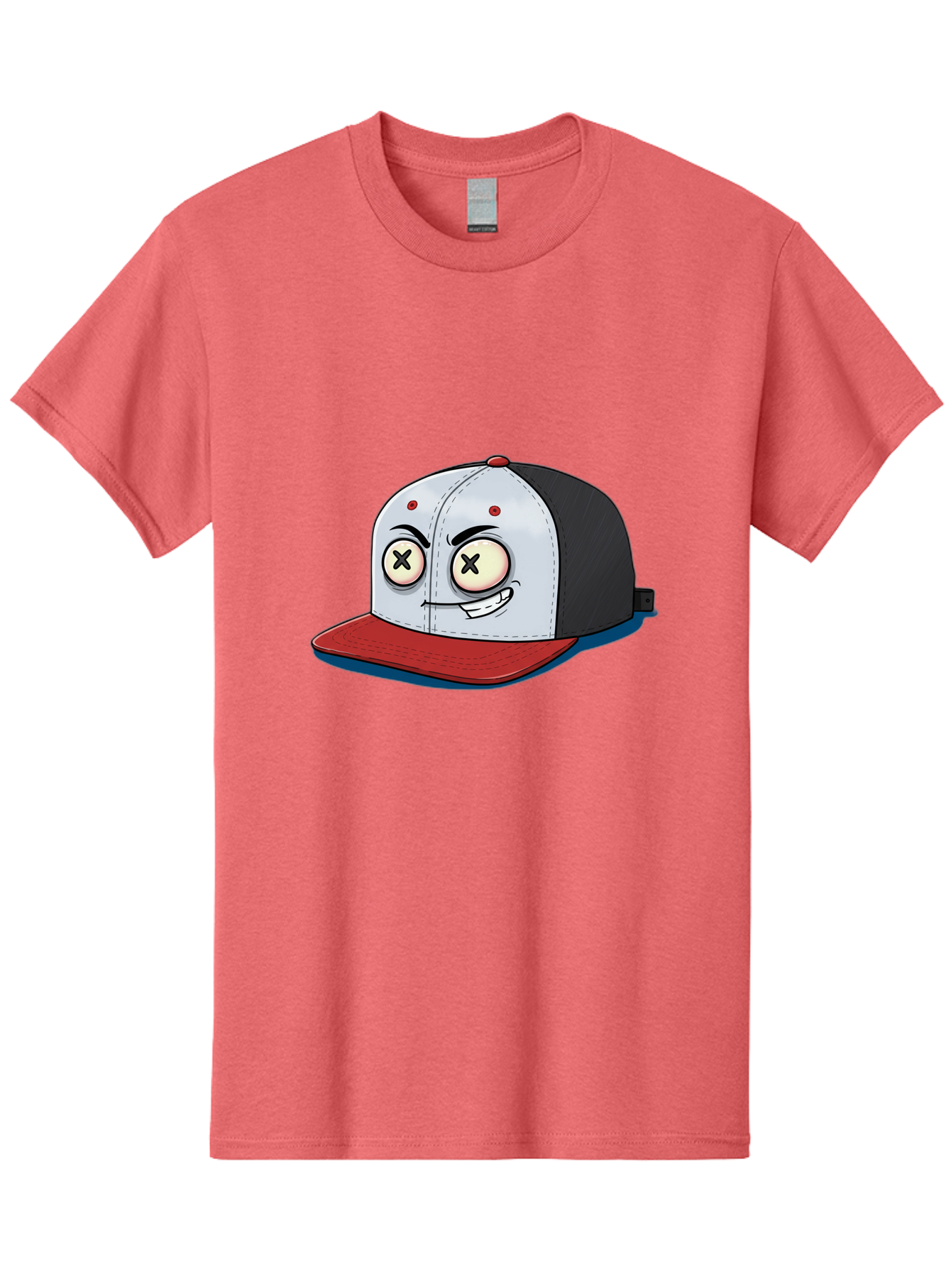 Black-White-Red-Cap Men'S Graphic Tee, 100% Cotton, Comfortable Casual Summer Wear, Machine Washable, Cartoon Hat, Dead Eyes, Black And White Cap, Red Brim, Smiling Face, Quirky Character, Funny Design, Kawaii Style, Anime Influence, Bac635 3