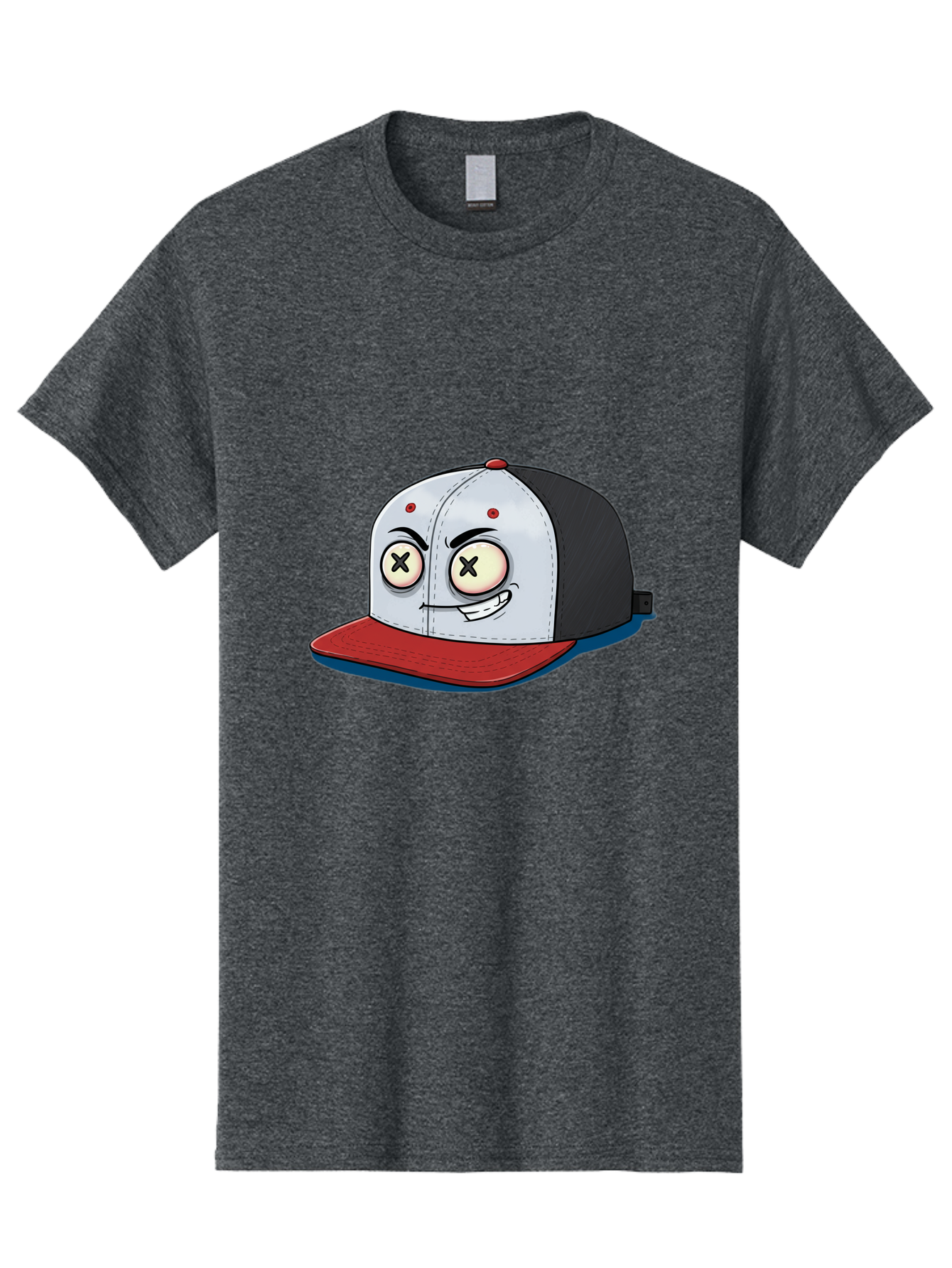 Black-White-Red-Cap Men'S Graphic Tee, 100% Cotton, Comfortable Casual Summer Wear, Machine Washable, Cartoon Hat, Dead Eyes, Black And White Cap, Red Brim, Smiling Face, Quirky Character, Funny Design, Kawaii Style, Anime Influence, Bac635 11