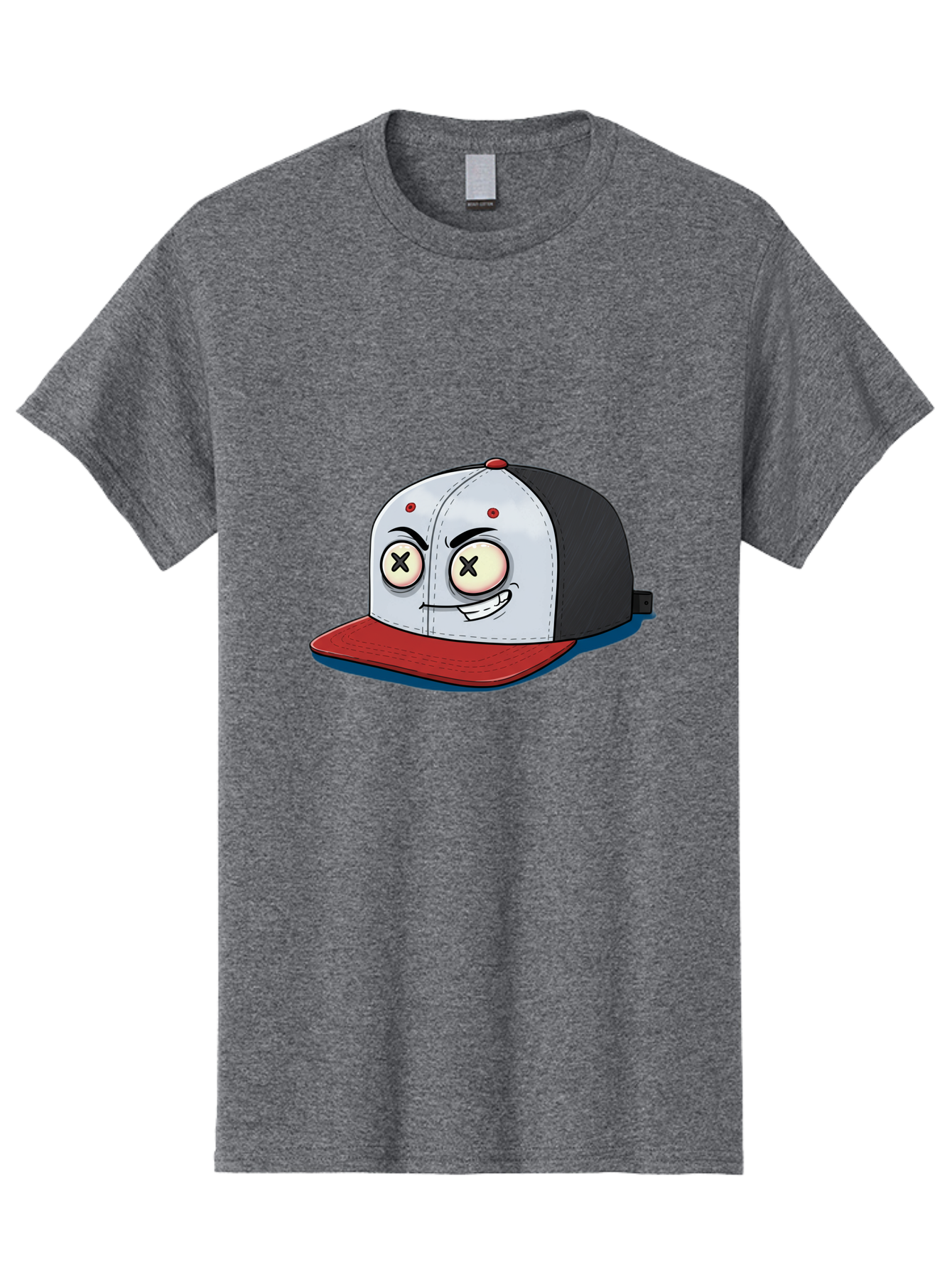 Black-White-Red-Cap Men'S Graphic Tee, 100% Cotton, Comfortable Casual Summer Wear, Machine Washable, Cartoon Hat, Dead Eyes, Black And White Cap, Red Brim, Smiling Face, Quirky Character, Funny Design, Kawaii Style, Anime Influence, Bac635 7
