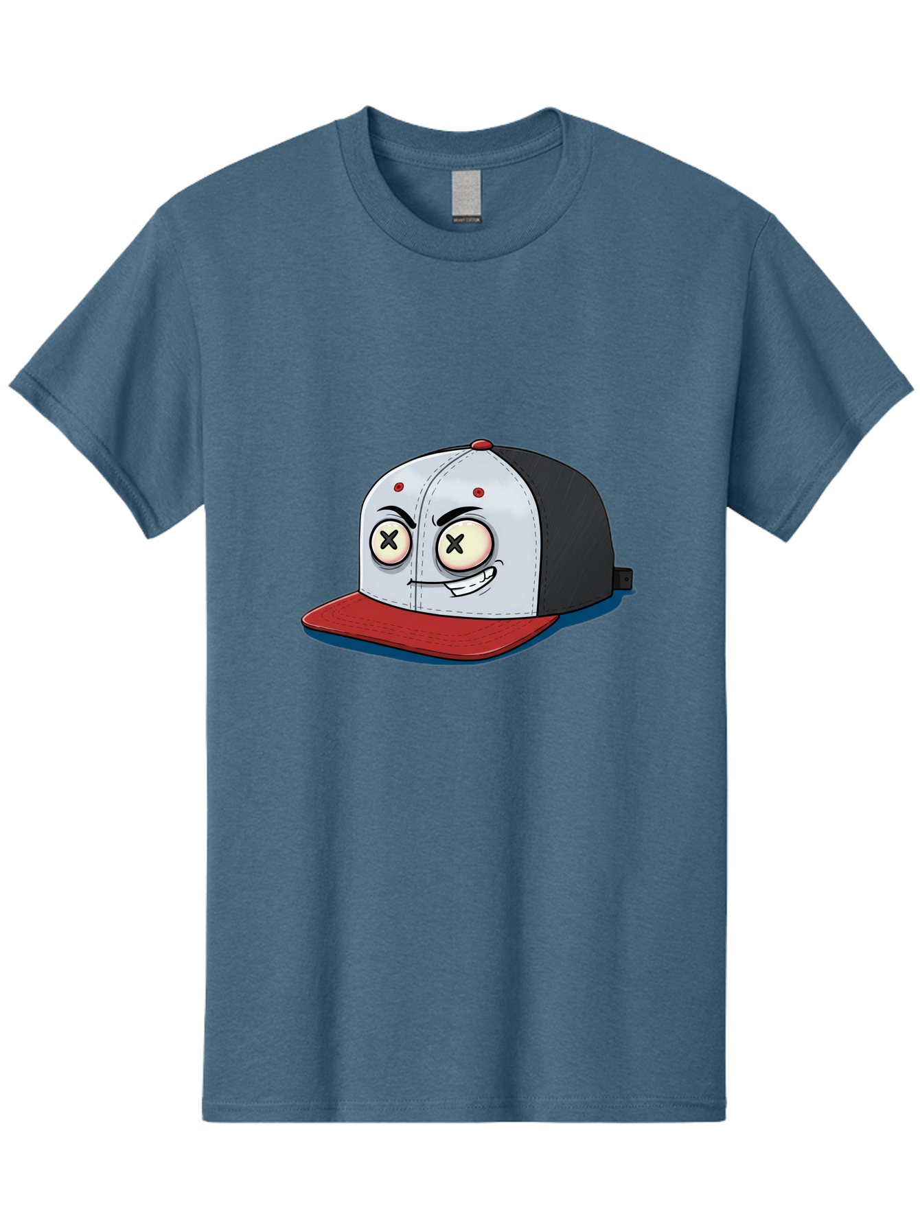 Black-White-Red-Cap Men'S Graphic Tee, 100% Cotton, Comfortable Casual Summer Wear, Machine Washable, Cartoon Hat, Dead Eyes, Black And White Cap, Red Brim, Smiling Face, Quirky Character, Funny Design, Kawaii Style, Anime Influence, Bac635 14