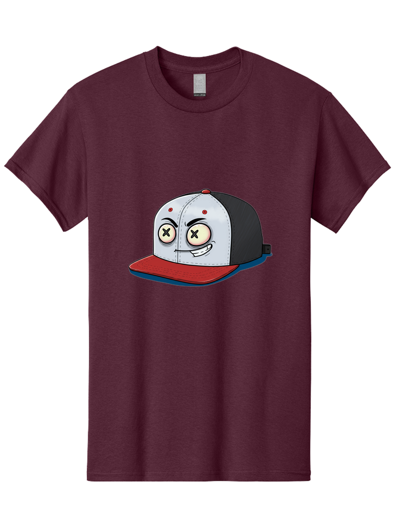 Black-White-Red-Cap Men'S Graphic Tee, 100% Cotton, Comfortable Casual Summer Wear, Machine Washable, Cartoon Hat, Dead Eyes, Black And White Cap, Red Brim, Smiling Face, Quirky Character, Funny Design, Kawaii Style, Anime Influence, Bac635 6