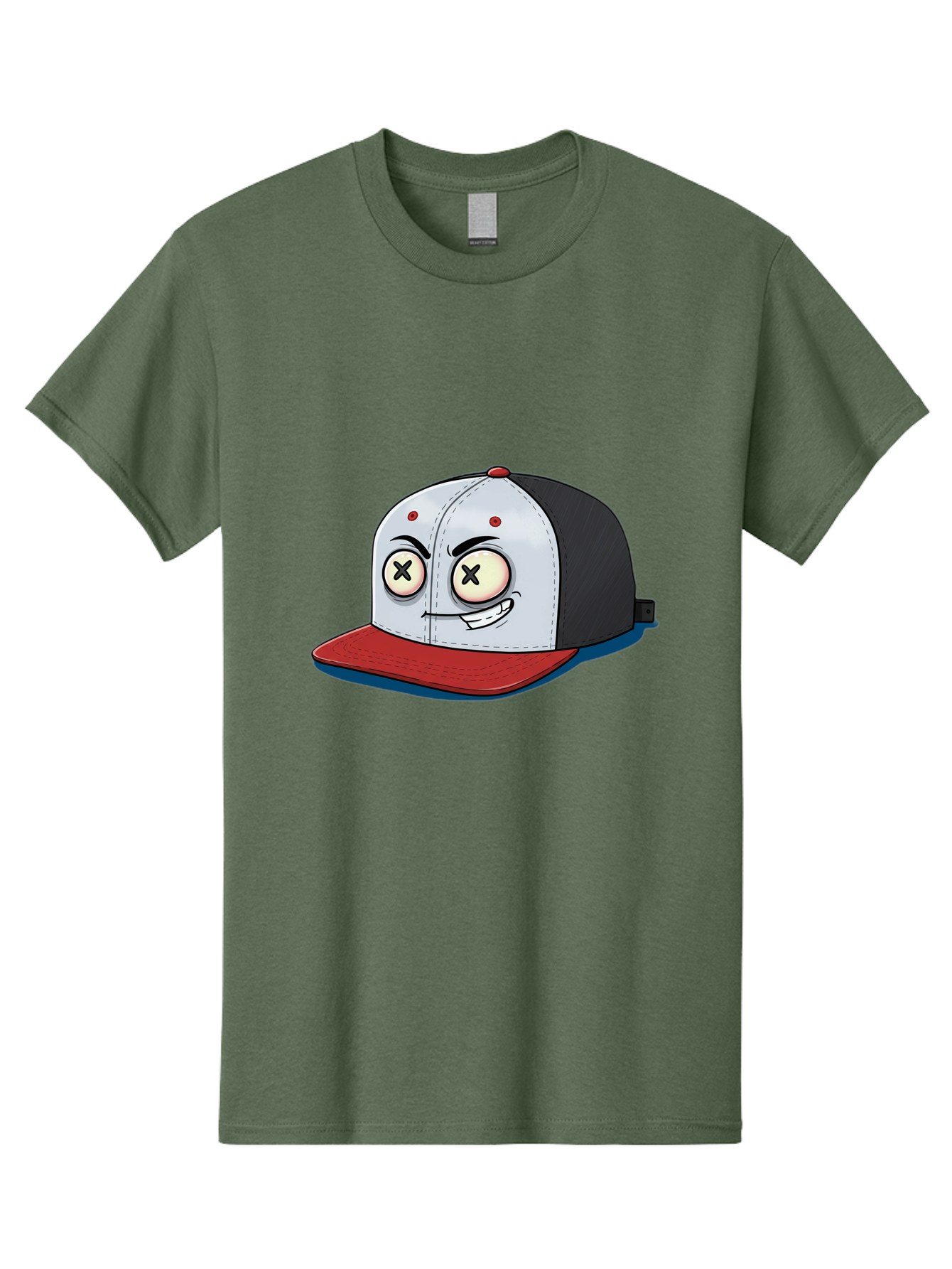 Black-White-Red-Cap Men'S Graphic Tee, 100% Cotton, Comfortable Casual Summer Wear, Machine Washable, Cartoon Hat, Dead Eyes, Black And White Cap, Red Brim, Smiling Face, Quirky Character, Funny Design, Kawaii Style, Anime Influence, Bac635 9