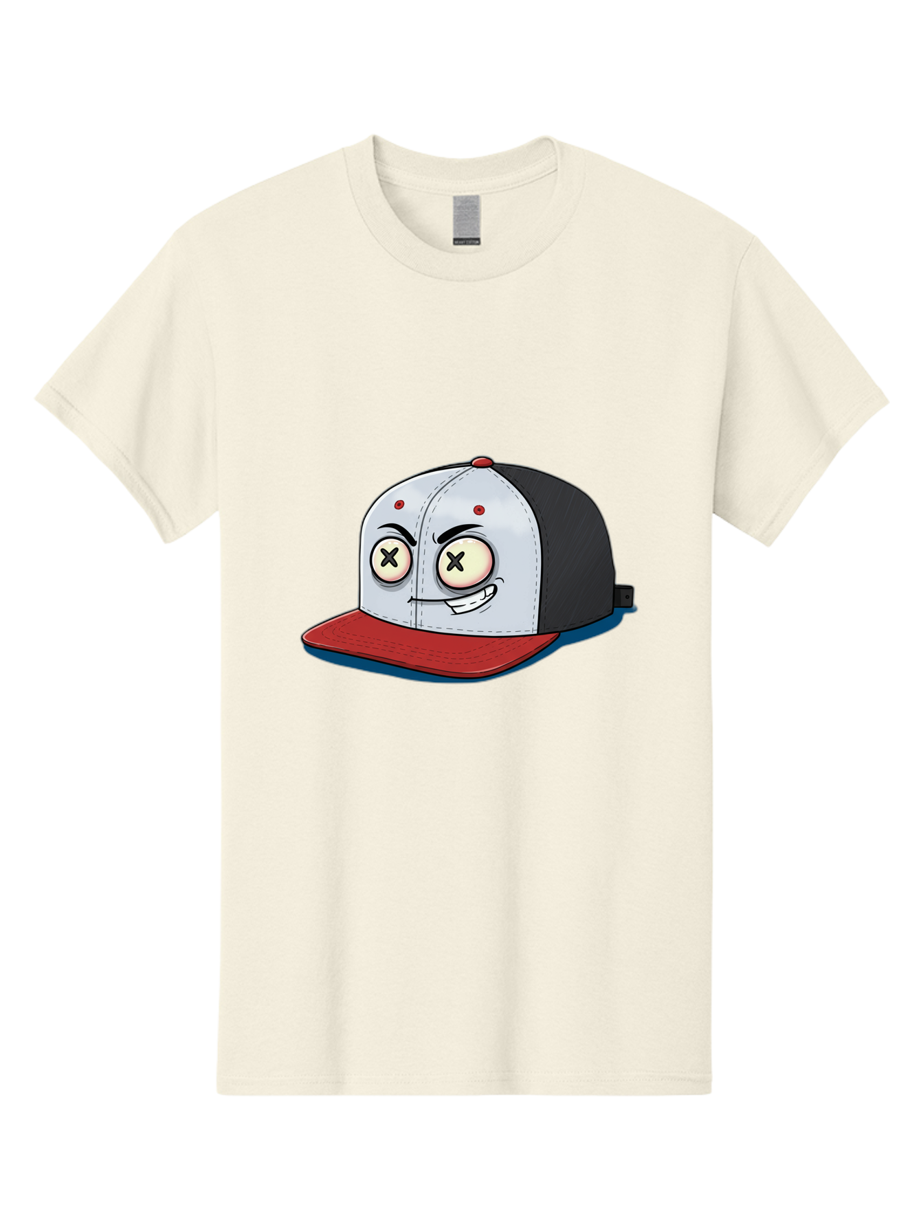 Black-White-Red-Cap Men'S Graphic Tee, 100% Cotton, Comfortable Casual Summer Wear, Machine Washable, Cartoon Hat, Dead Eyes, Black And White Cap, Red Brim, Smiling Face, Quirky Character, Funny Design, Kawaii Style, Anime Influence, Bac635 5